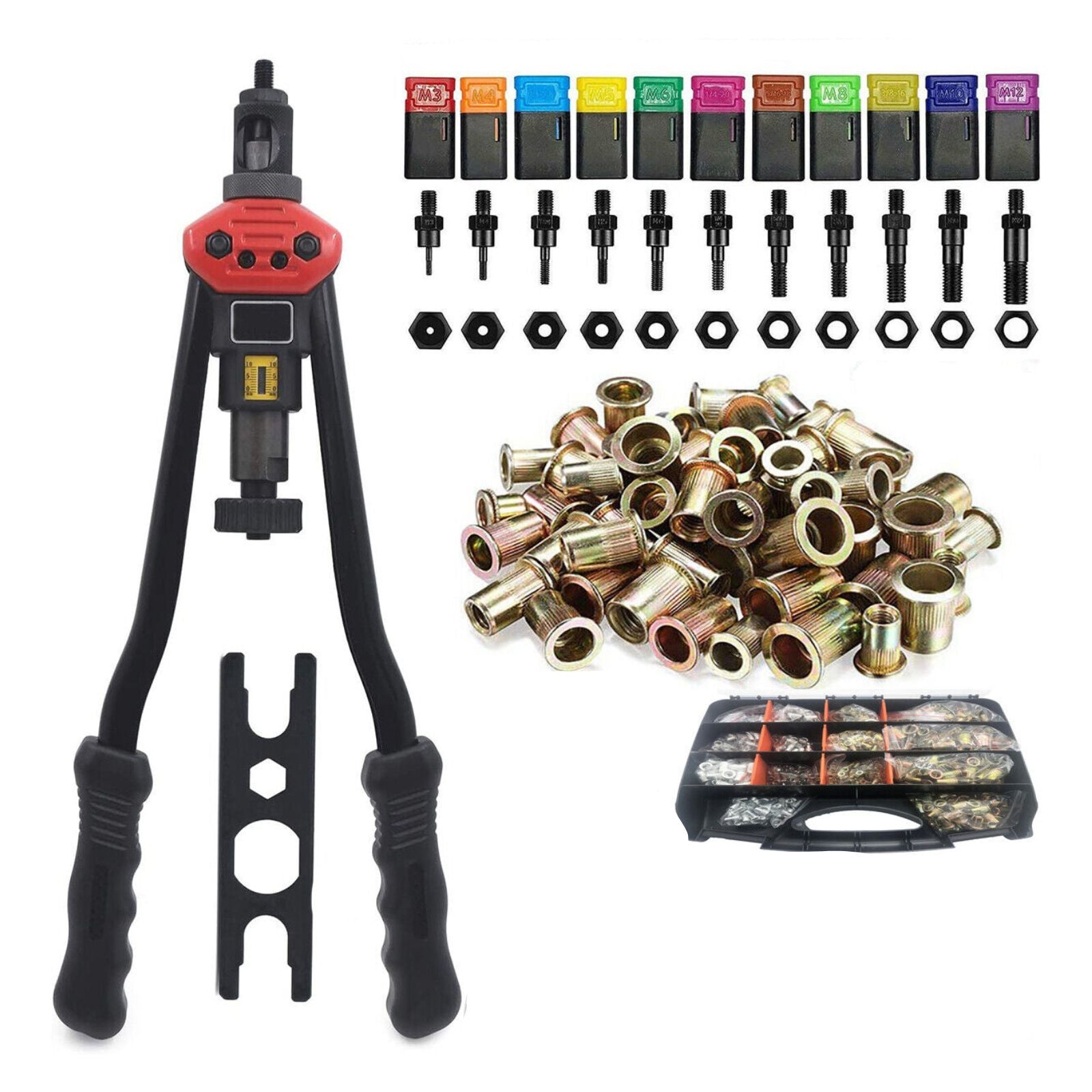 1460pcs Nutsert Tool Kit M3-12 Mandrels Rivet Nut Gun Heavy Duty Rivnut Riveter