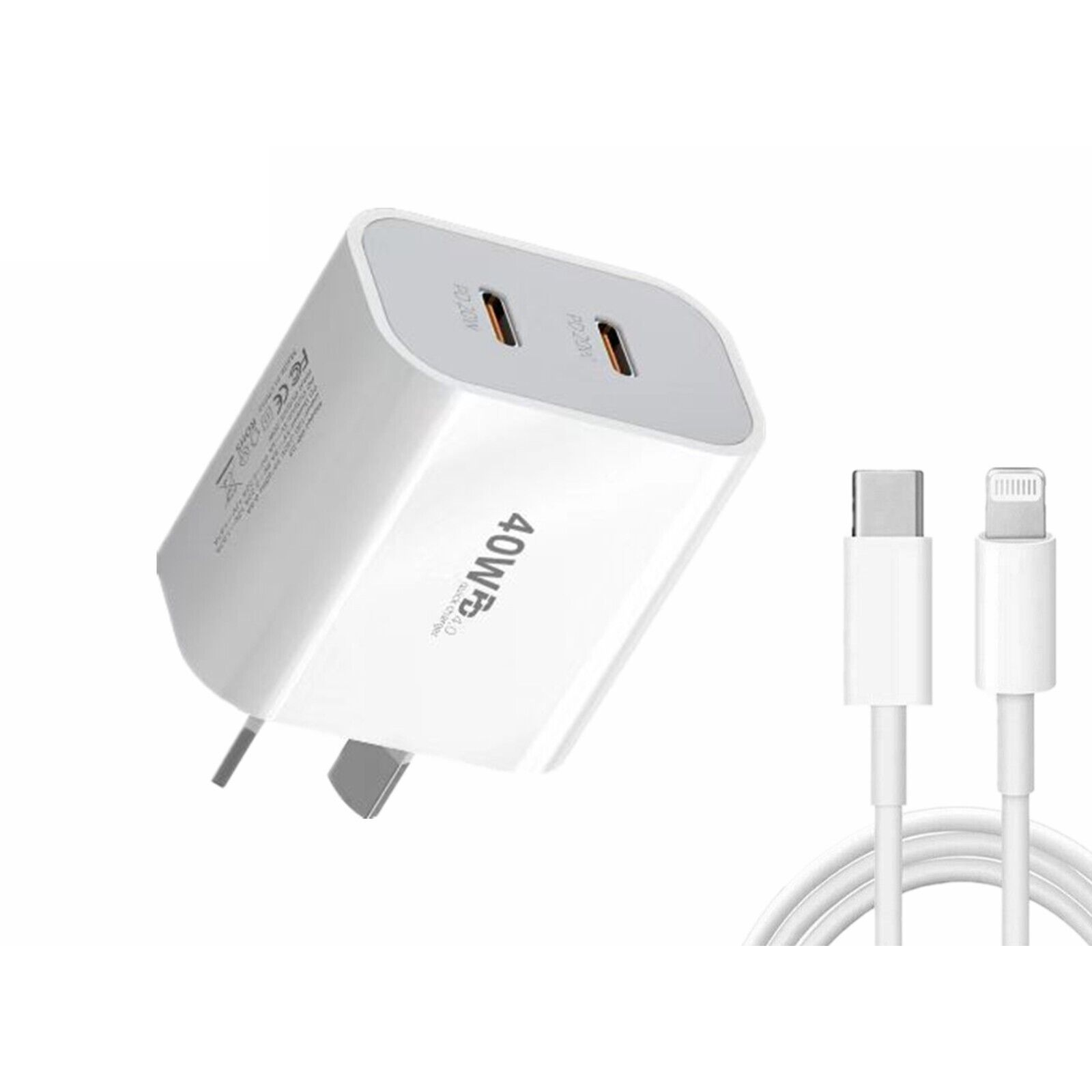 Fast Charging Wall USB C Charger Power Adapter 40W DUAL USB-C PD