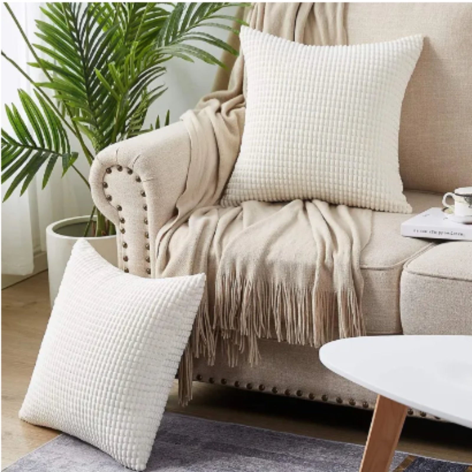 45cm x 45cm White Velvet Plush Corduroy Cushion Cover Lounge Home Decor
