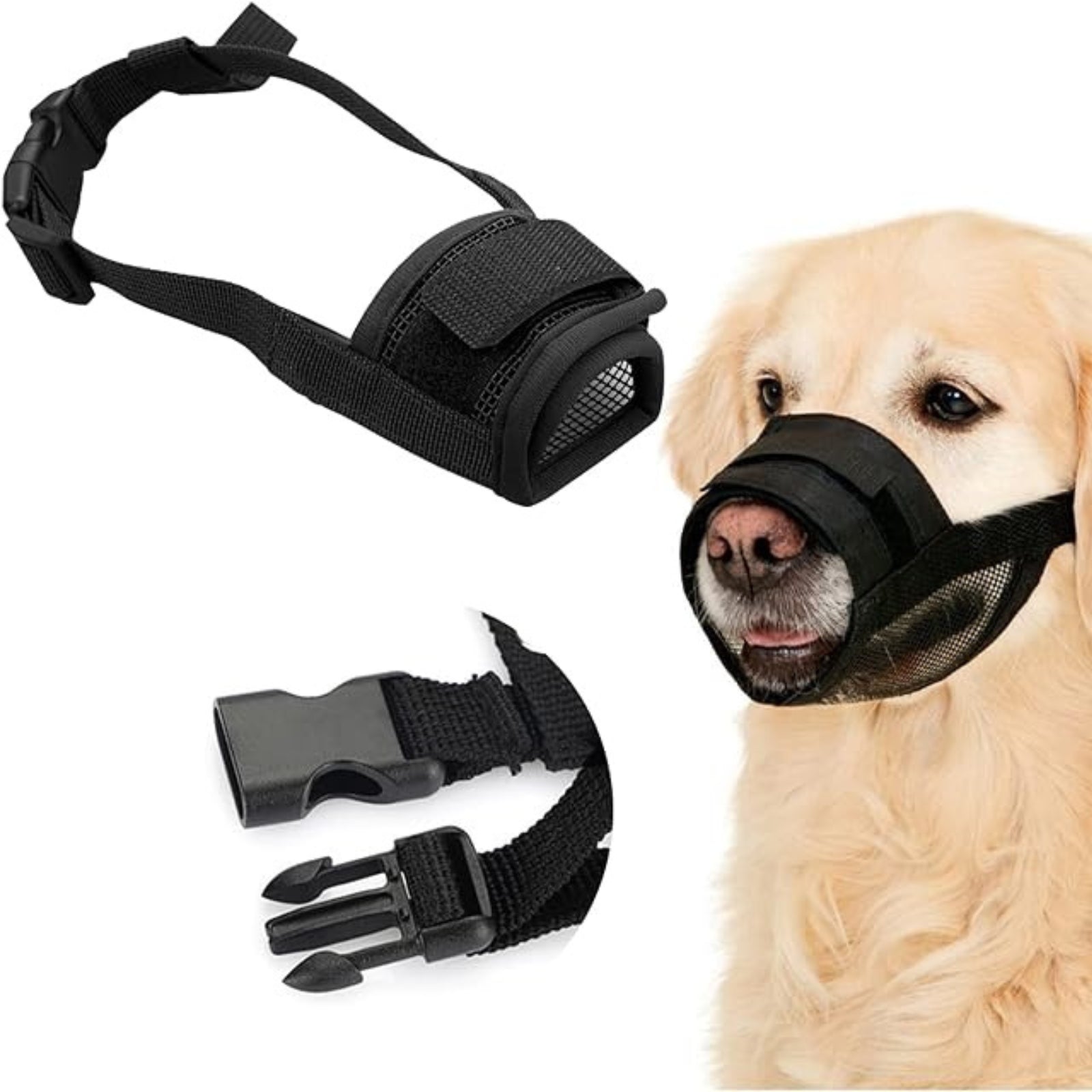 Black Adjustable Pet Dog Mask Stop Bark Bite Mesh Muzzle Grooming Chewing Small