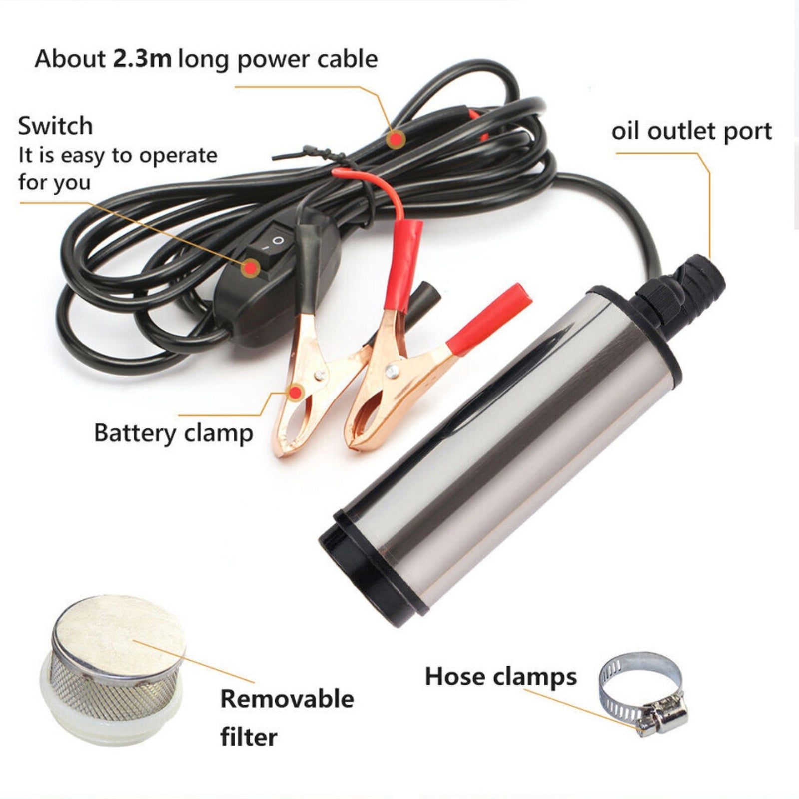 12V Submersible Aluminium Fuel Pump Diesel Oil Water Car Auto Vessel 38mm