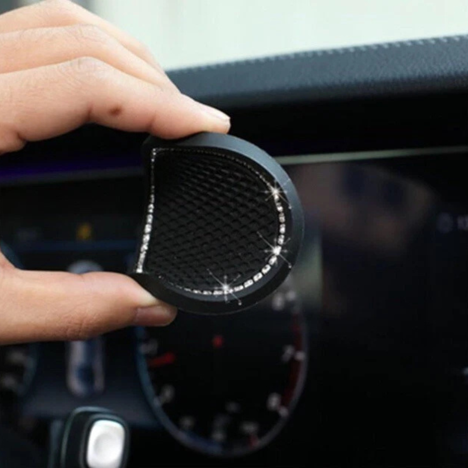 Bling Car Cup Holder 2x Black Rhinestone Coaster Anti-Slip Mats