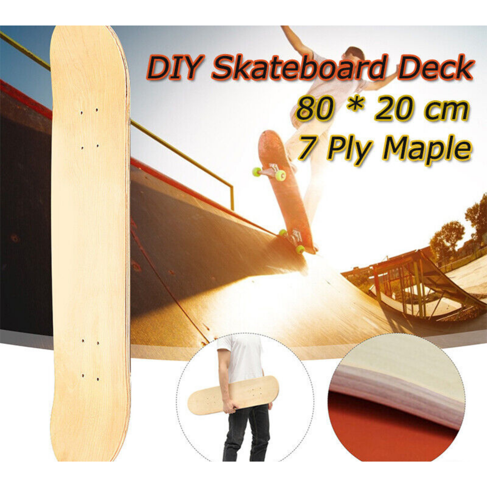 Double Concave DIY Blank Skate Board 7 Layers Skateboard Deck Wood Maple 80*20CM
