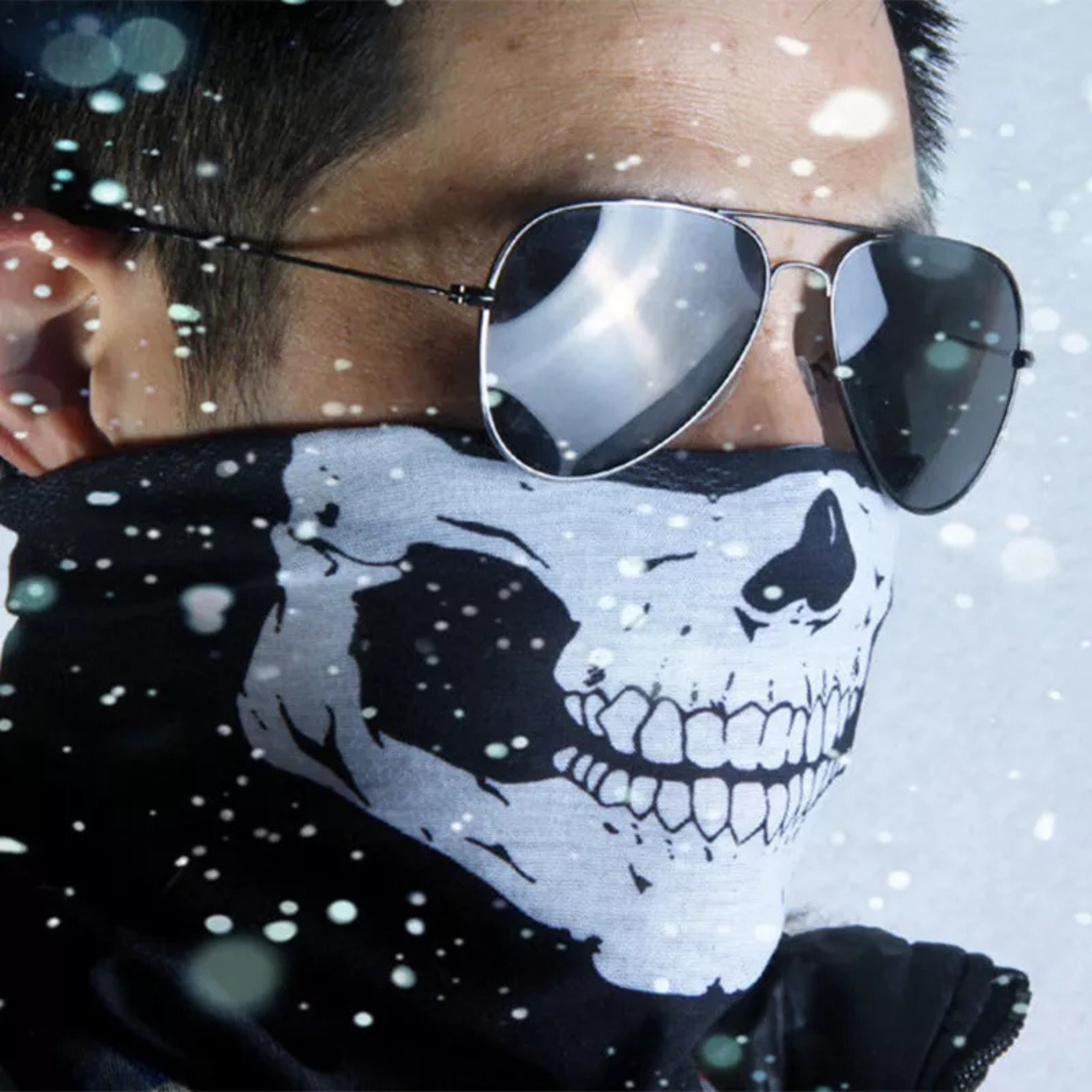 Fancy Dress Biker Costume Skeleton Ghost Skull Face Mask Biker Skull Neck Warmer