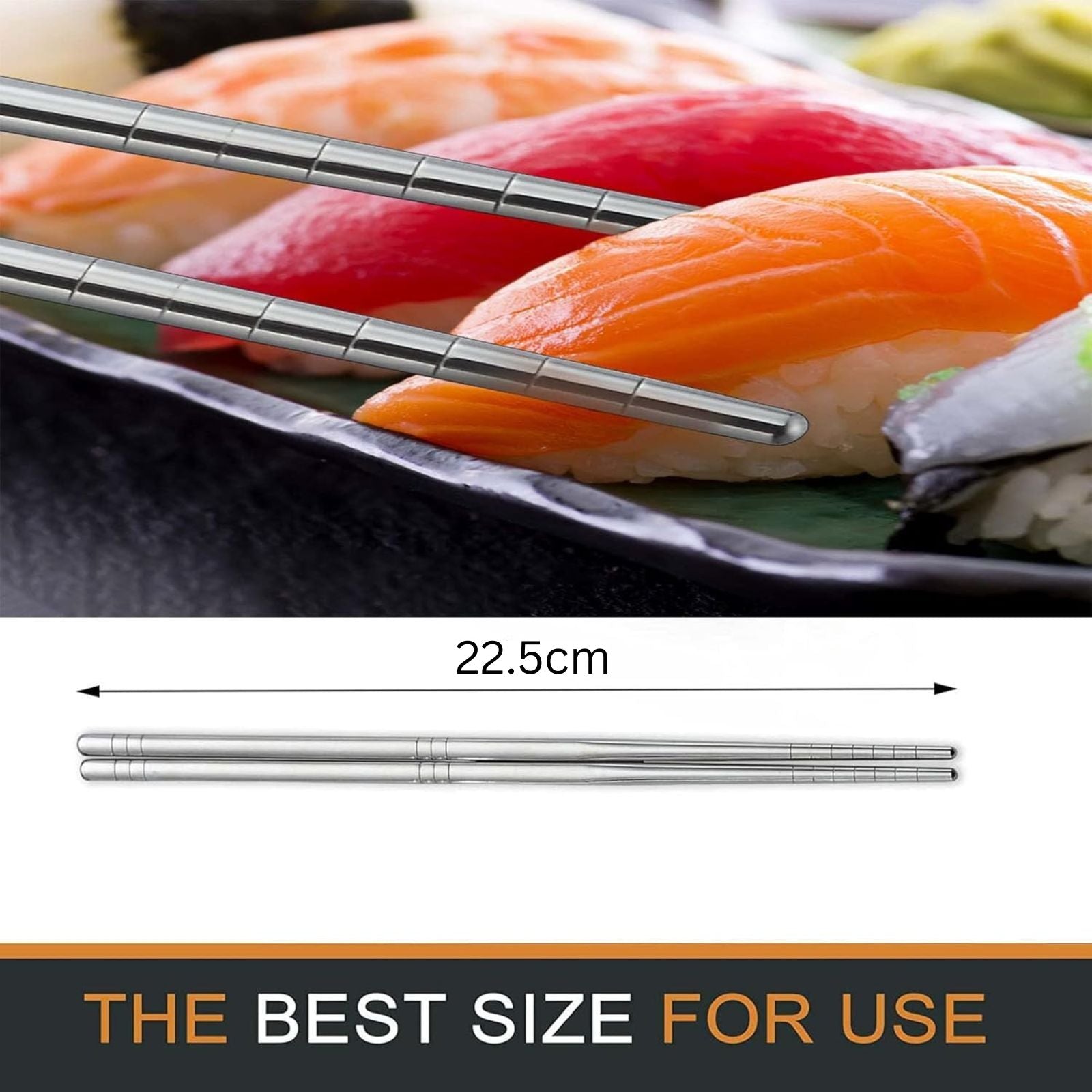 Stainless Steel Chopsticks 22.5cm Reusable Cutlery Asian Chinese Dinner 10 Pairs