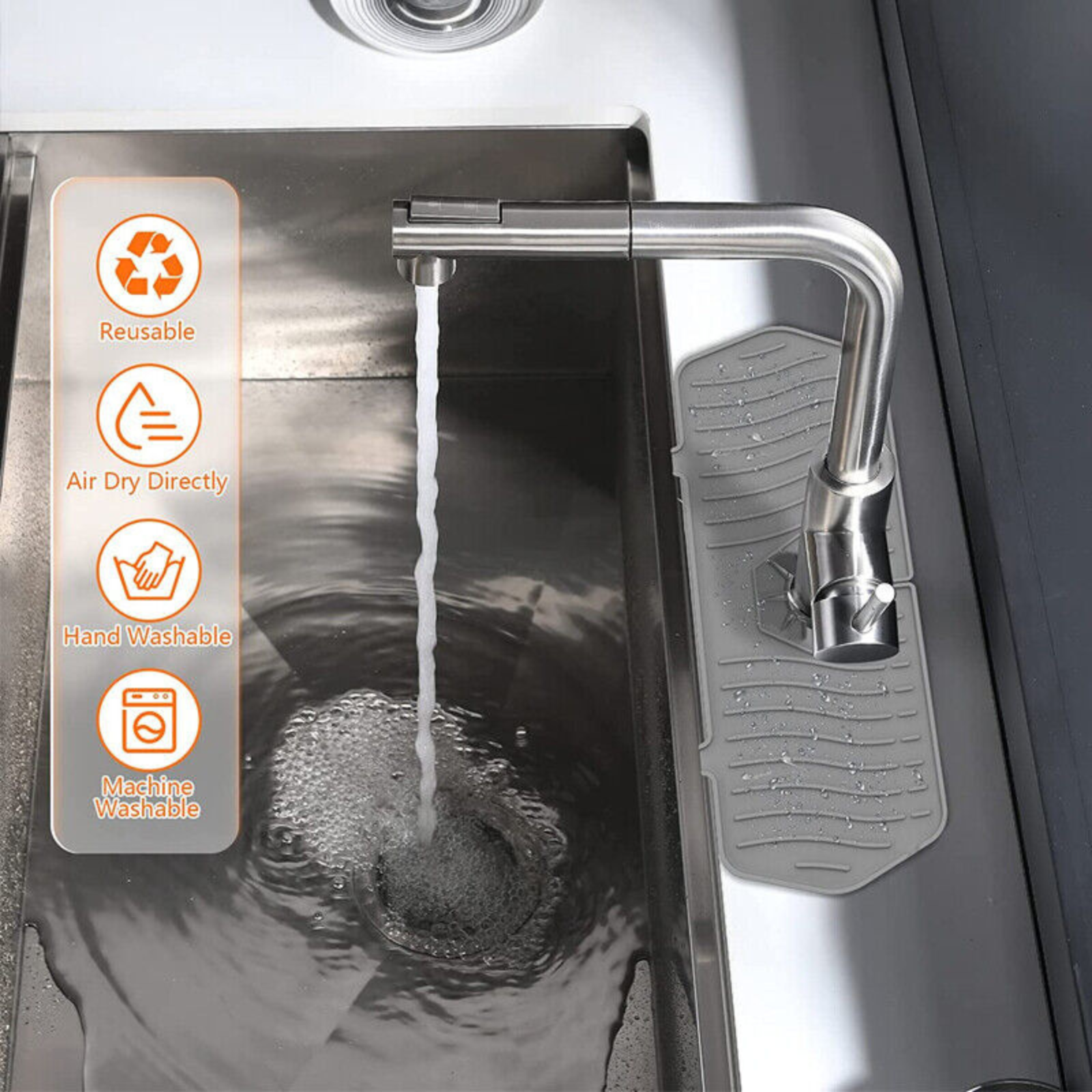 Grey Sink Draining Pad Silicone Faucet Mat For Kitchen Sink Splash Guard