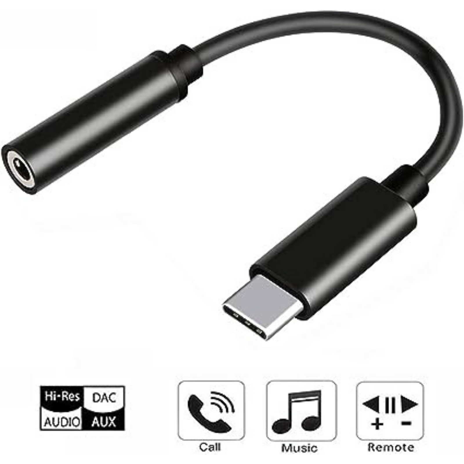 Black USB Type C To 3.5mm Audio Adapter Female Headphone Jack Cable