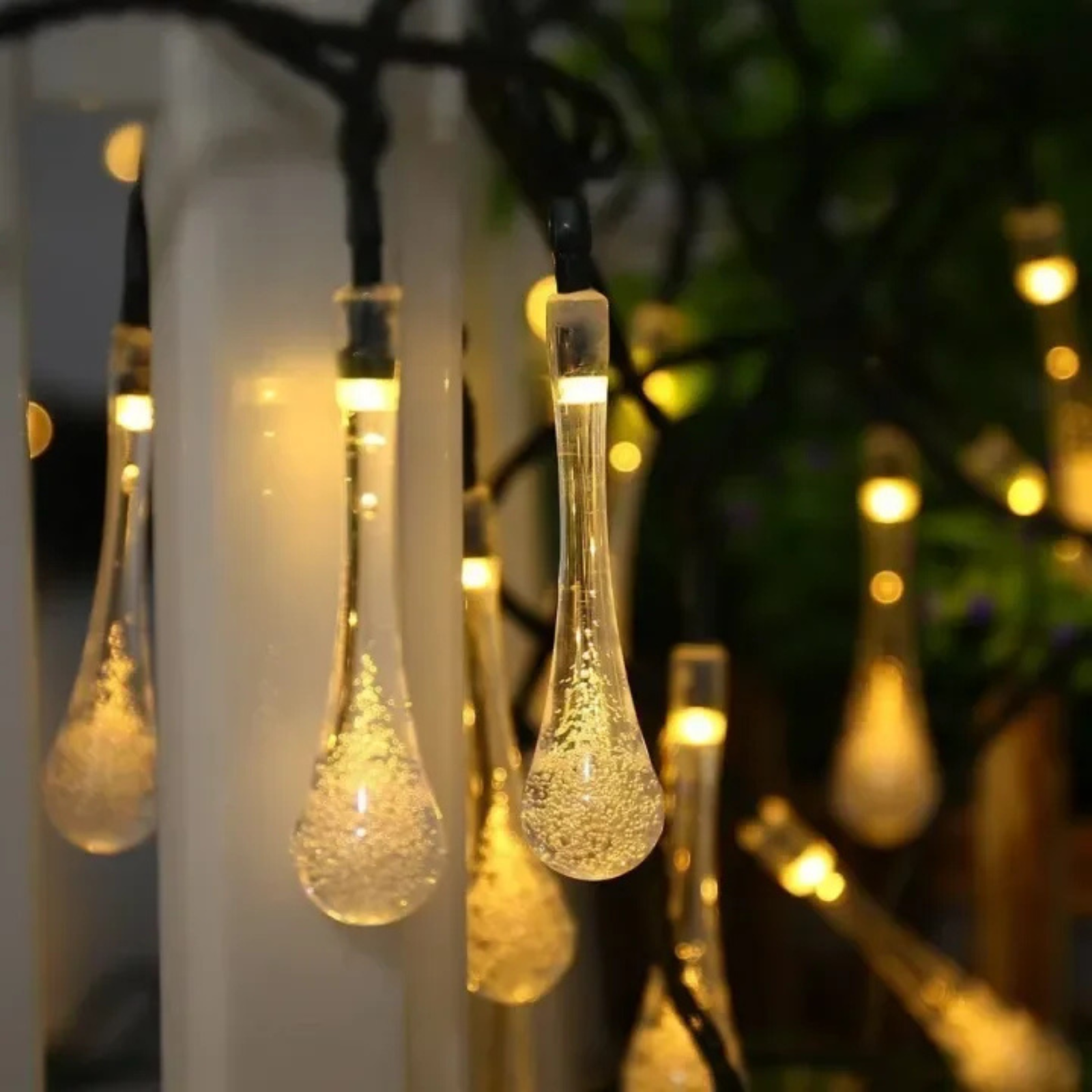 50 LED Raindrop Garden Christmas Solar Fairy String Lights Warm White