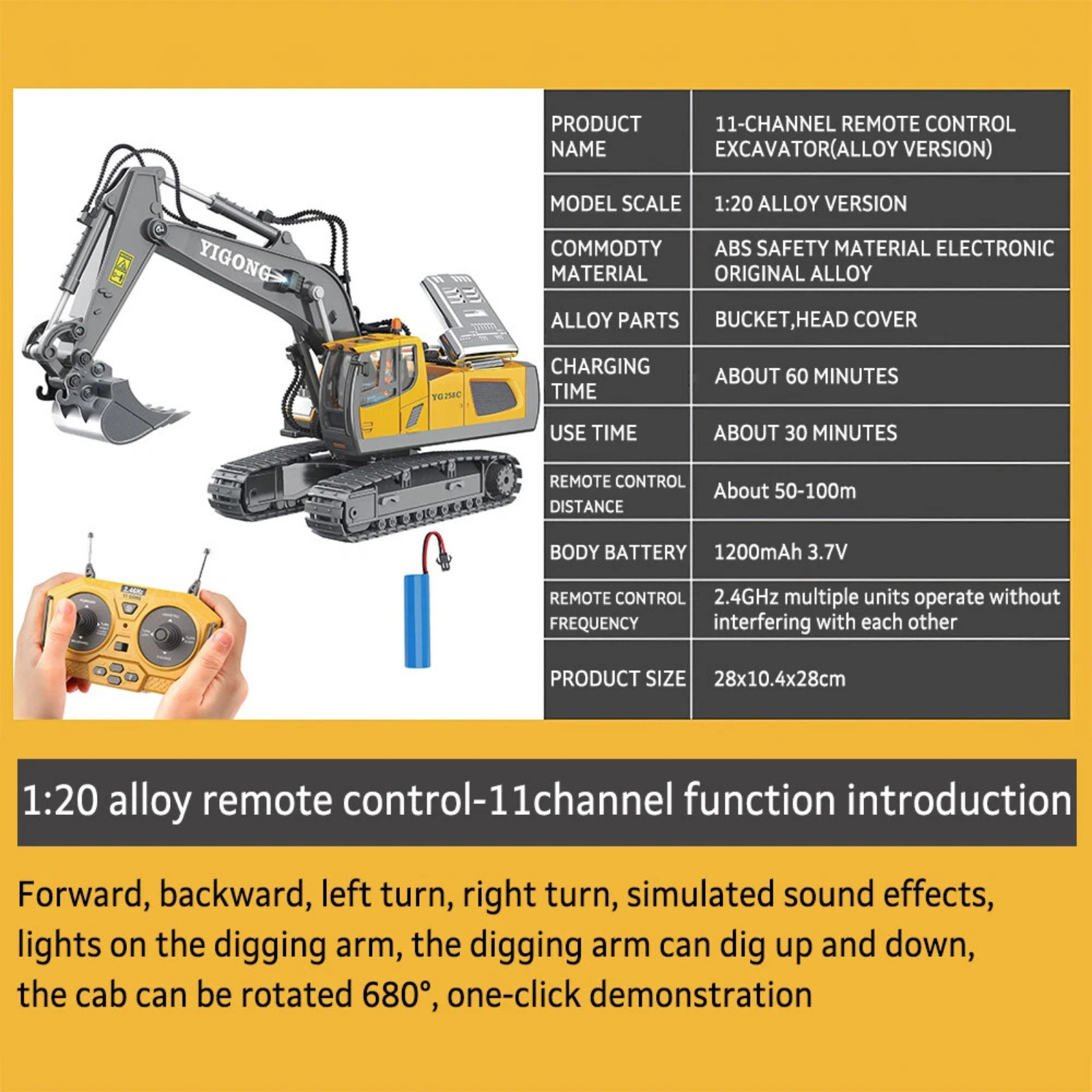 Truck RC Toys for Kids Remote Control Excavator RC Digger Construction Black