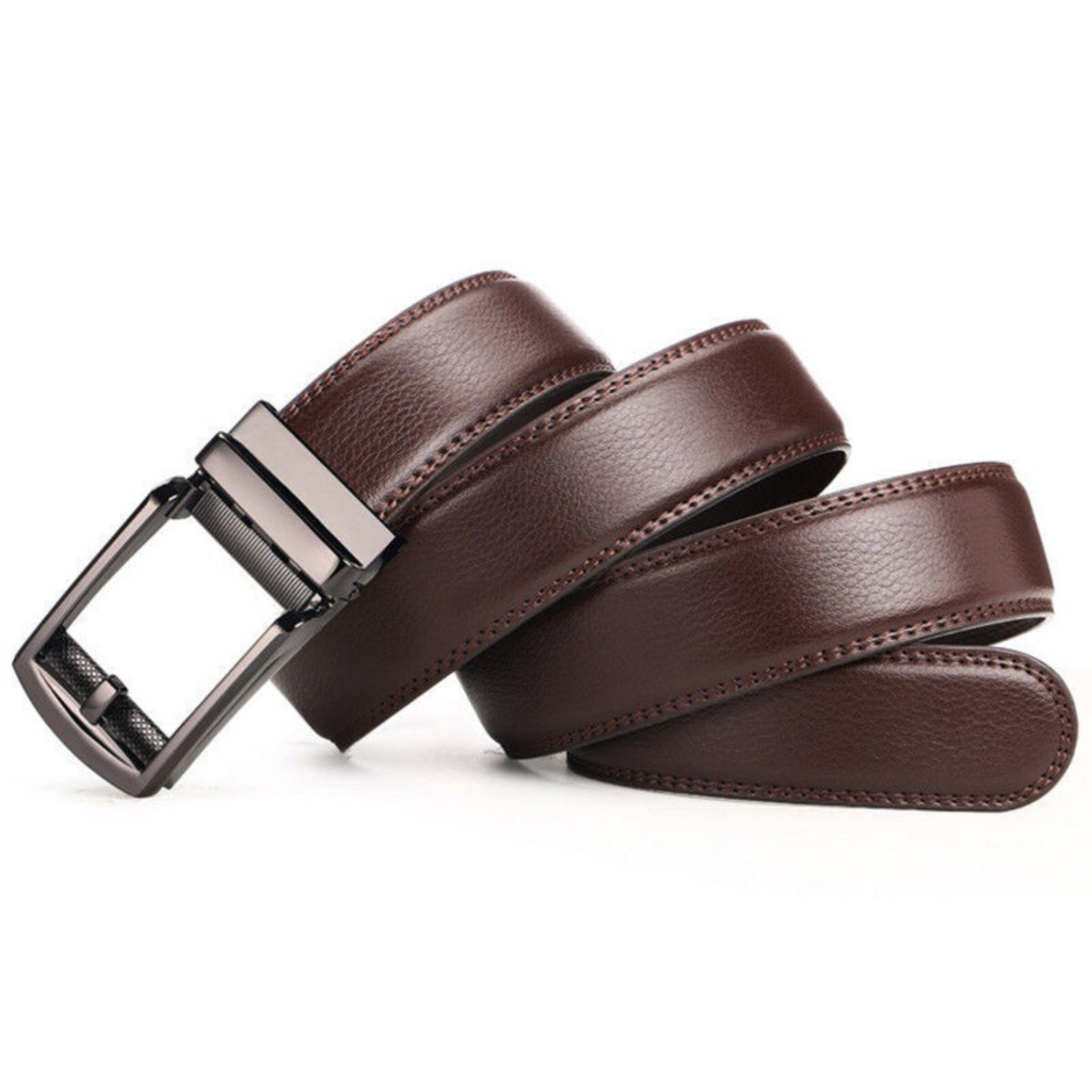 Automatic Steel Buckle Brown Leather Belt Detachable Waistband Cuttable Strap
