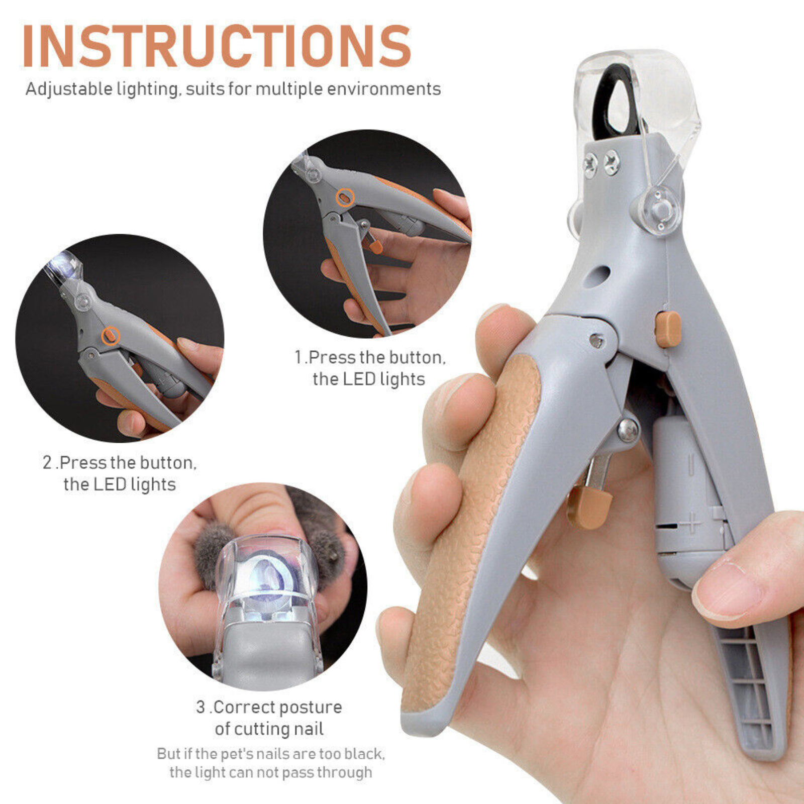 Trimmer LED Light Cutter Nail Clippers Toe Claws Pet Dog 5X Magnification
