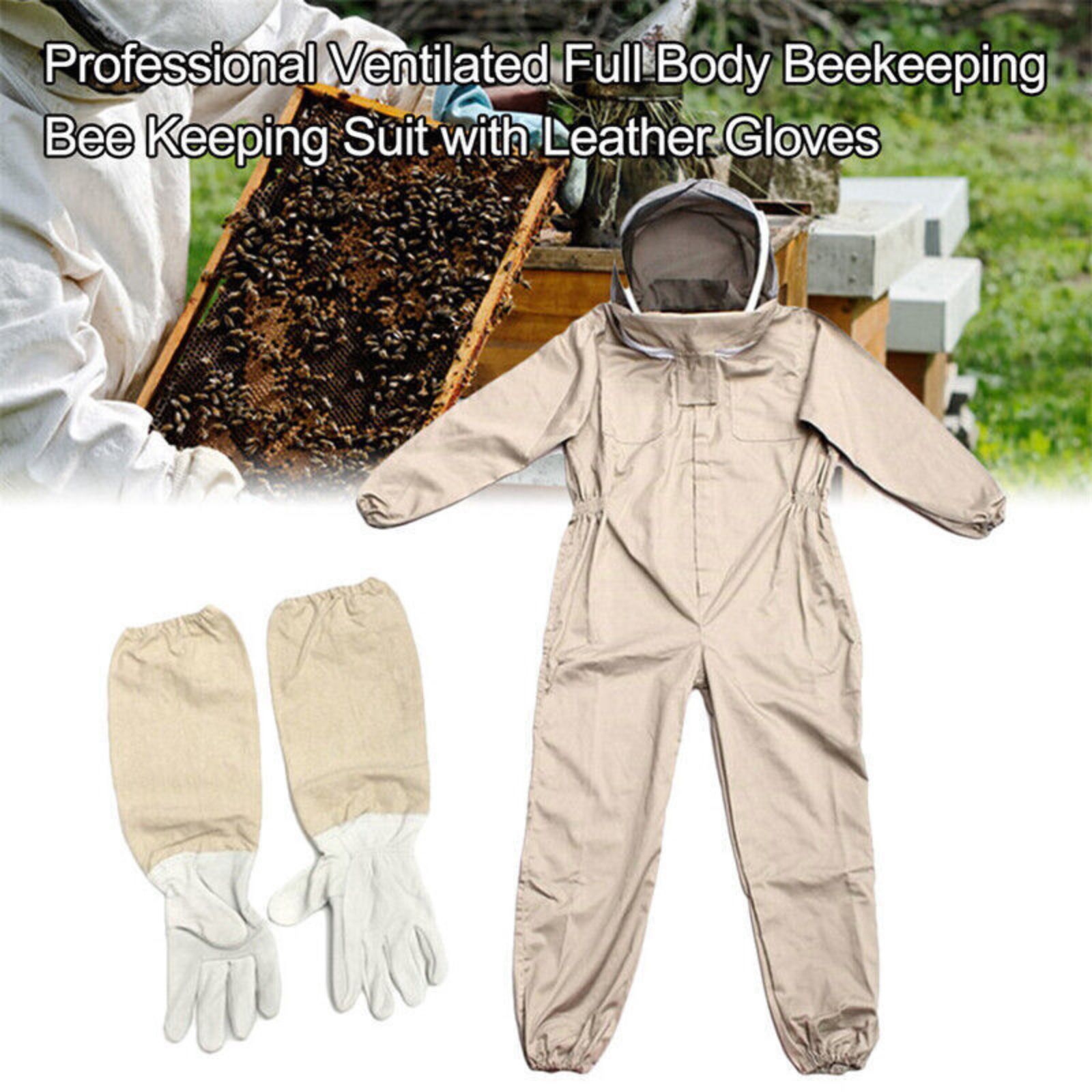 Bee Suit Ventilated Keeping Gloves Heavy Duty Leather Beekeeping Large Suit