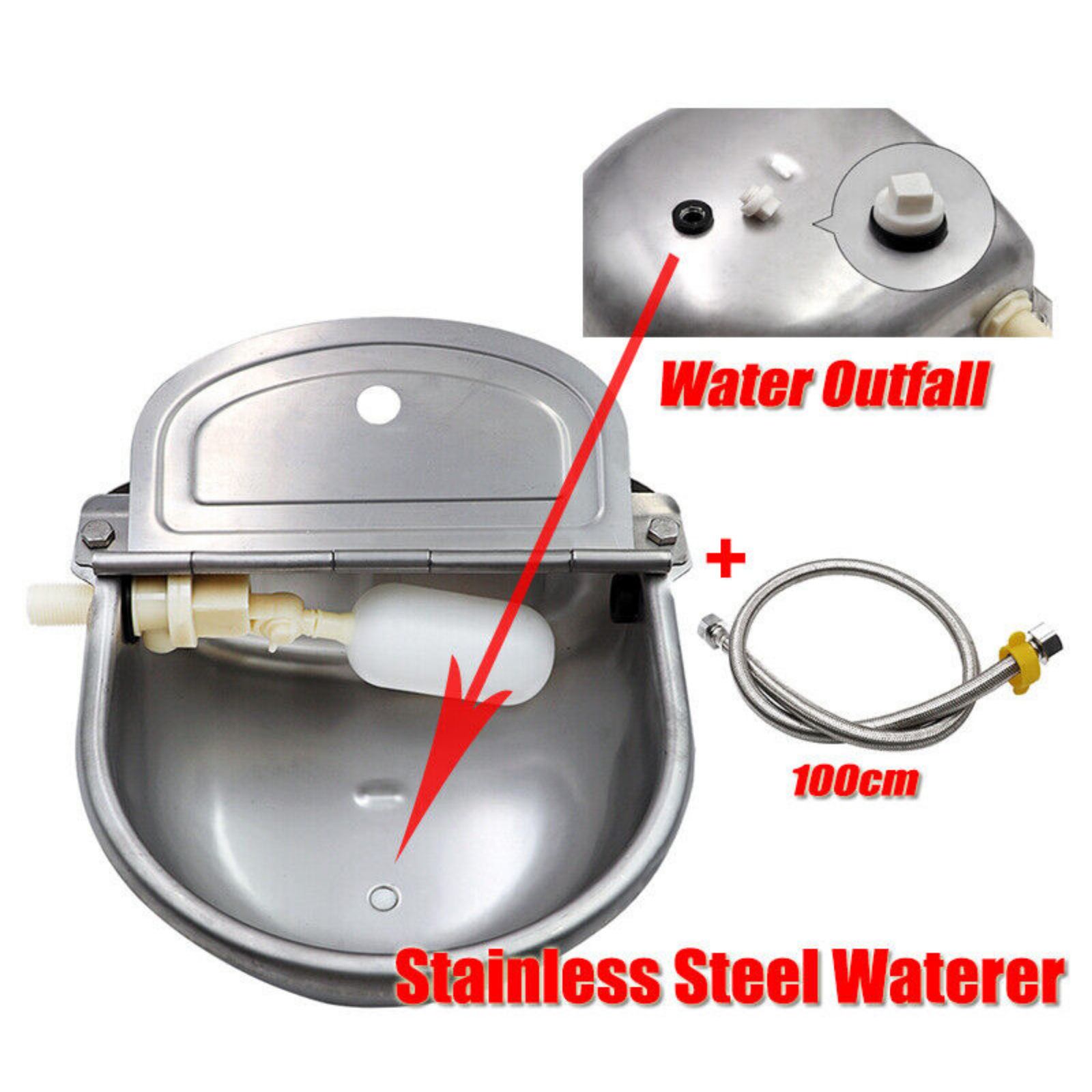Water Trough Bowl Waterer Drinking Horse Sheep Dog Auto Stainless Float Valve