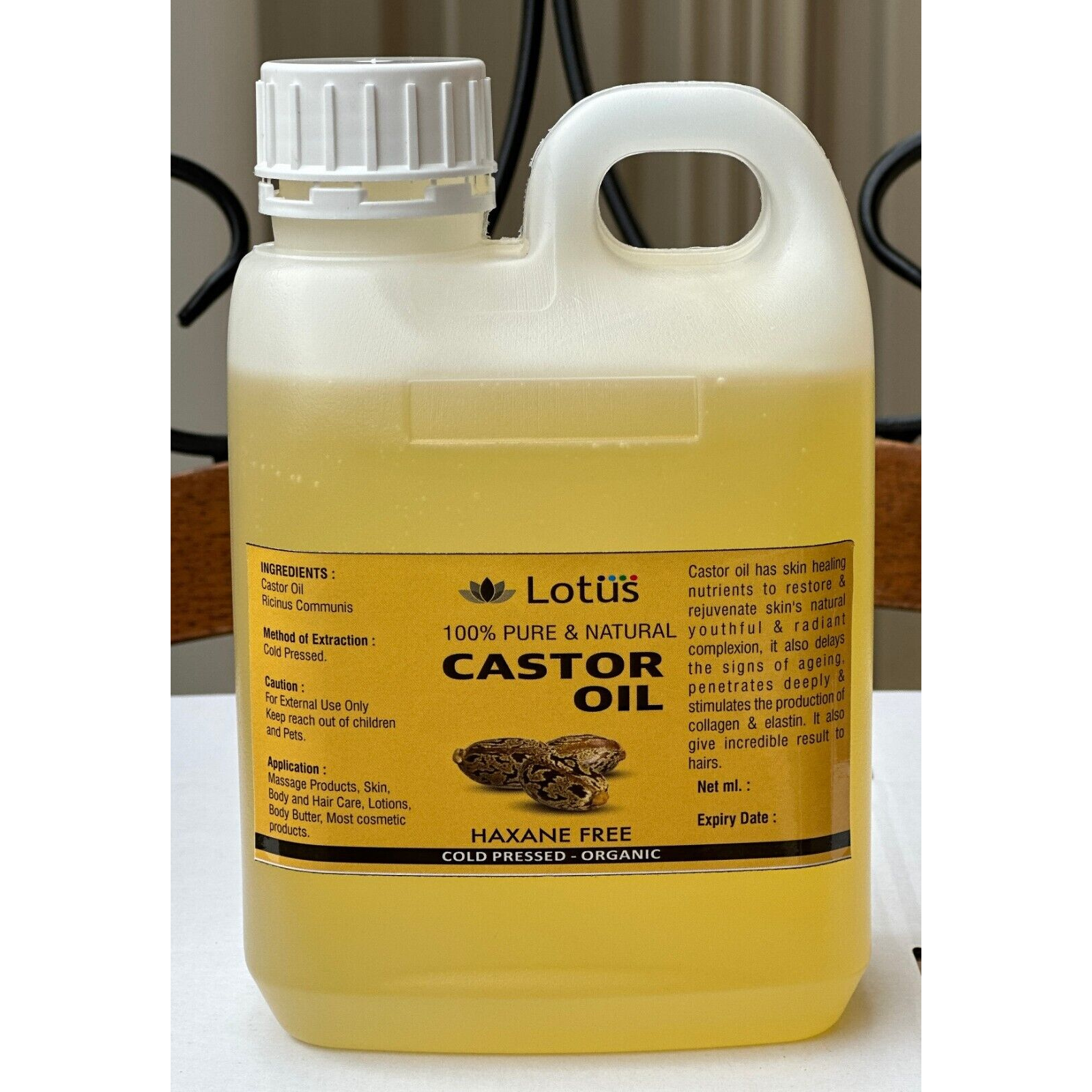 1 Litre Natural Premium Grade Cold Pressed Castor Oil Organic 100% Hexane Free