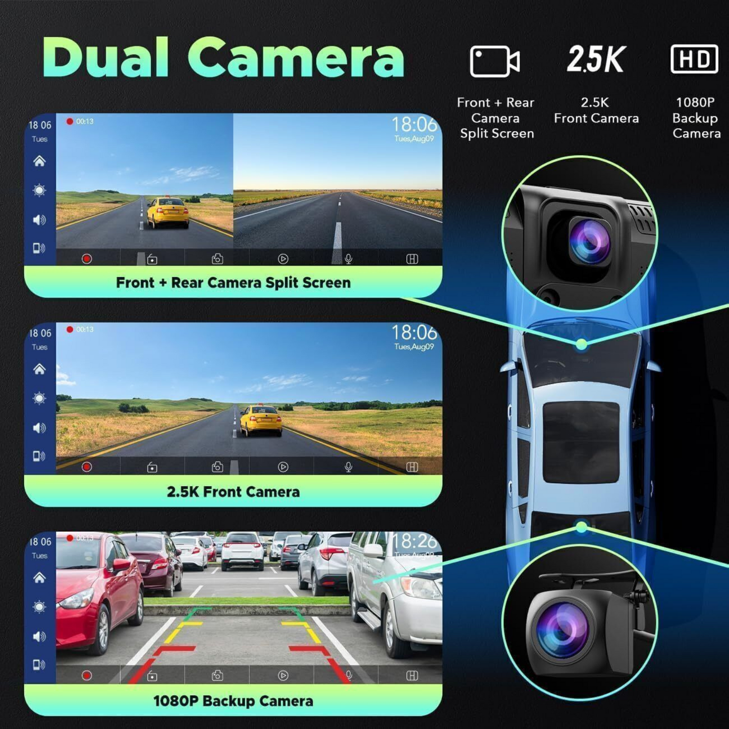 Apple Carplay&Android Auto GPS +Rear Camera 9.26" 2.5K Dash Cam Car Stereo