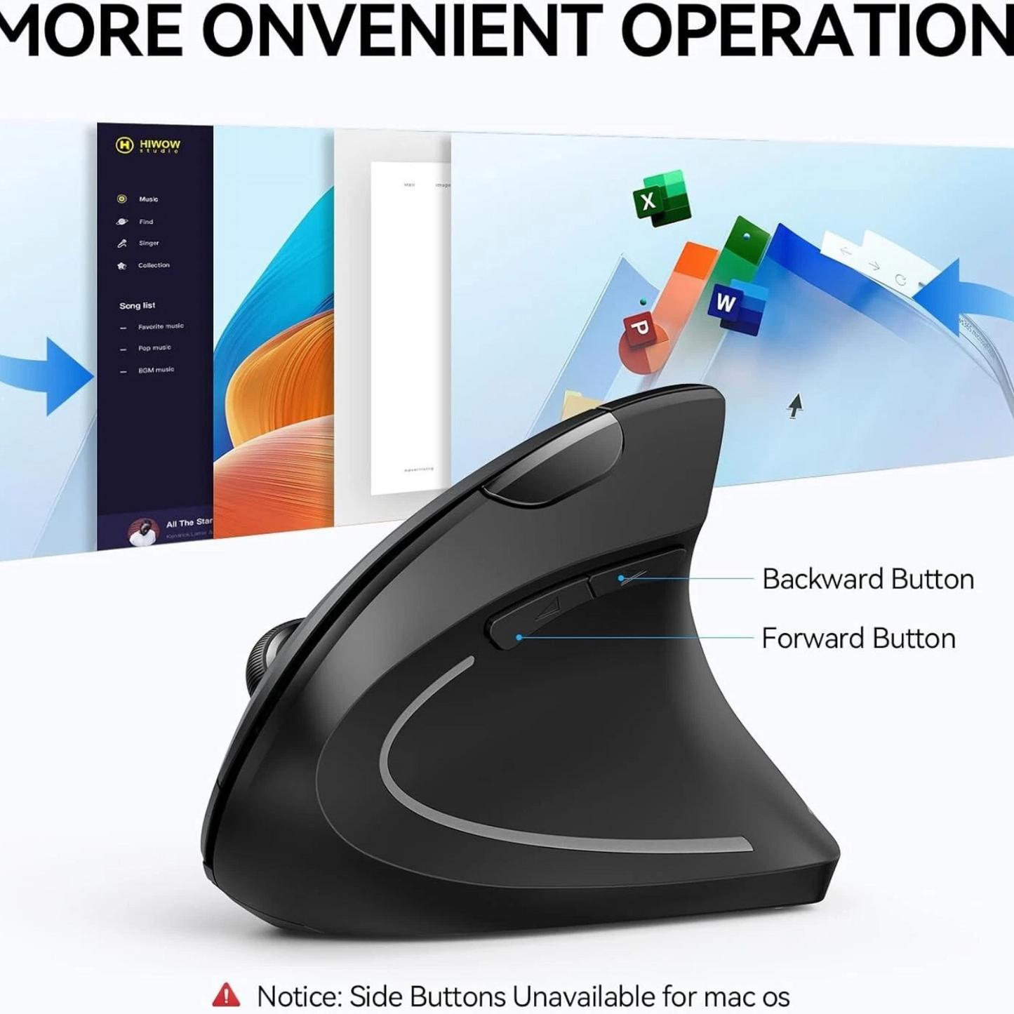 Wireless Vertical Gaming Mouse Ergonomic Rechargeable USB Mouse