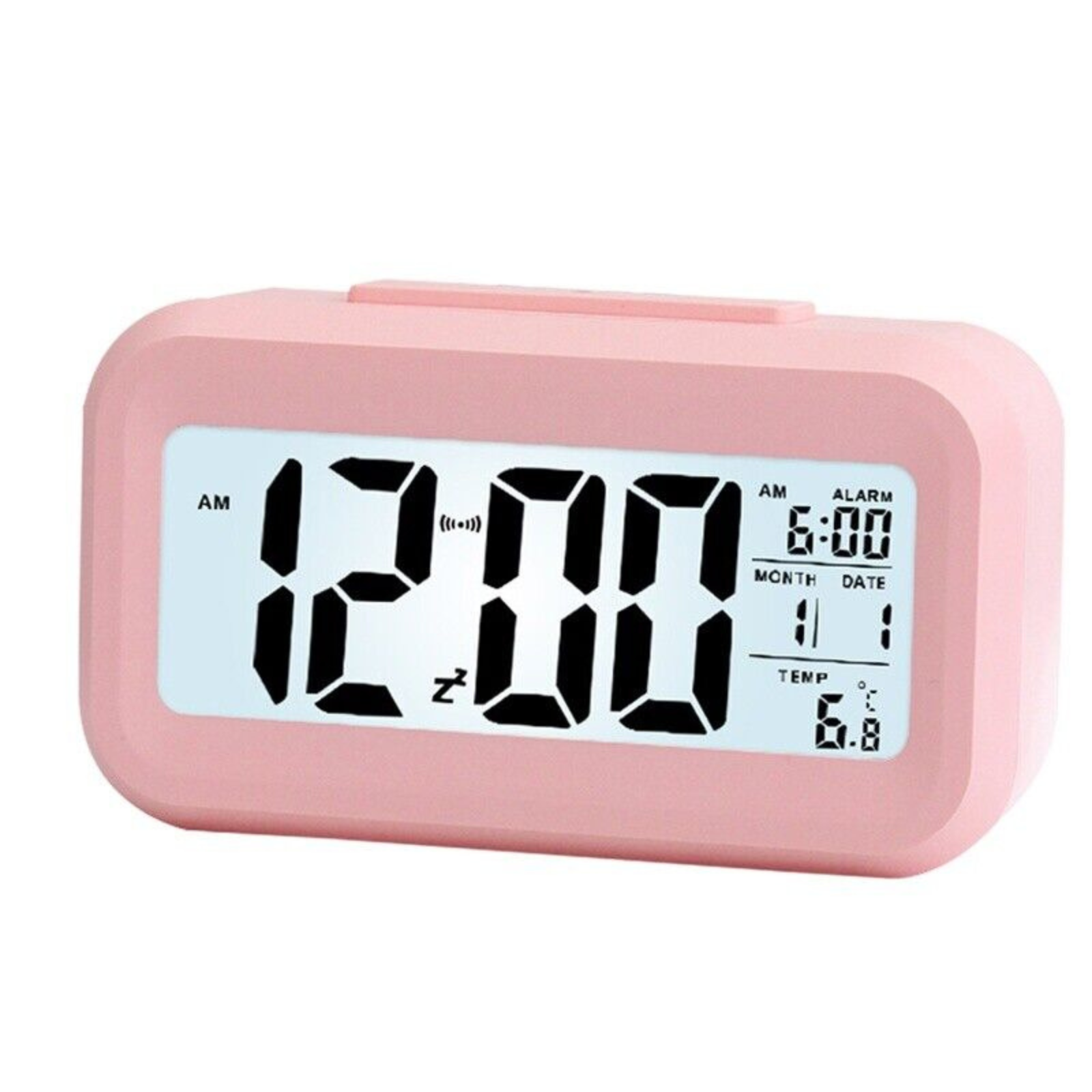 Alarm Clock Time Temperature Digital Bedside LED Snooze Day/Night Desktop Pink