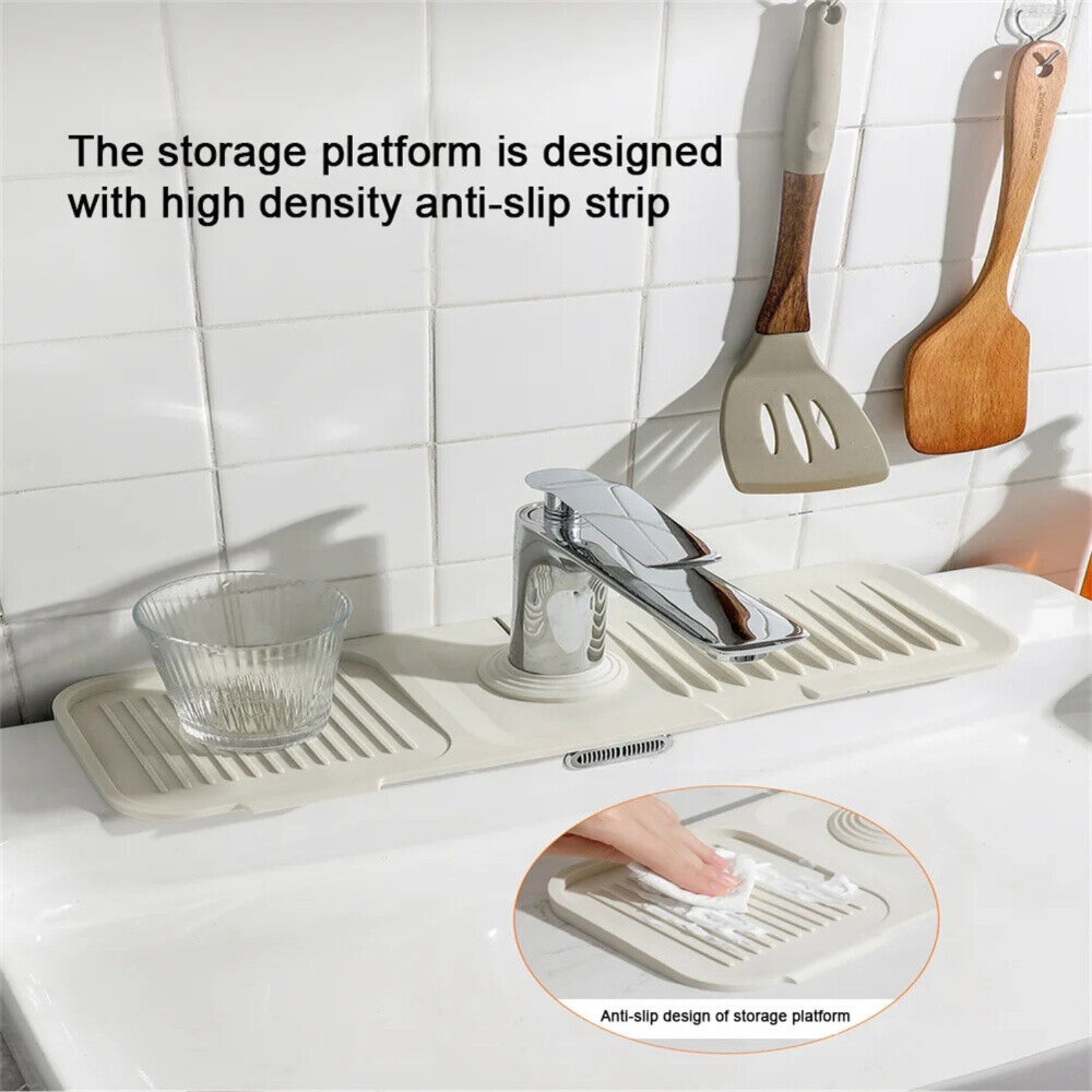 White Sink Draining Pad Silicone Faucet Mat For Kitchen Sink - Splash Guard
