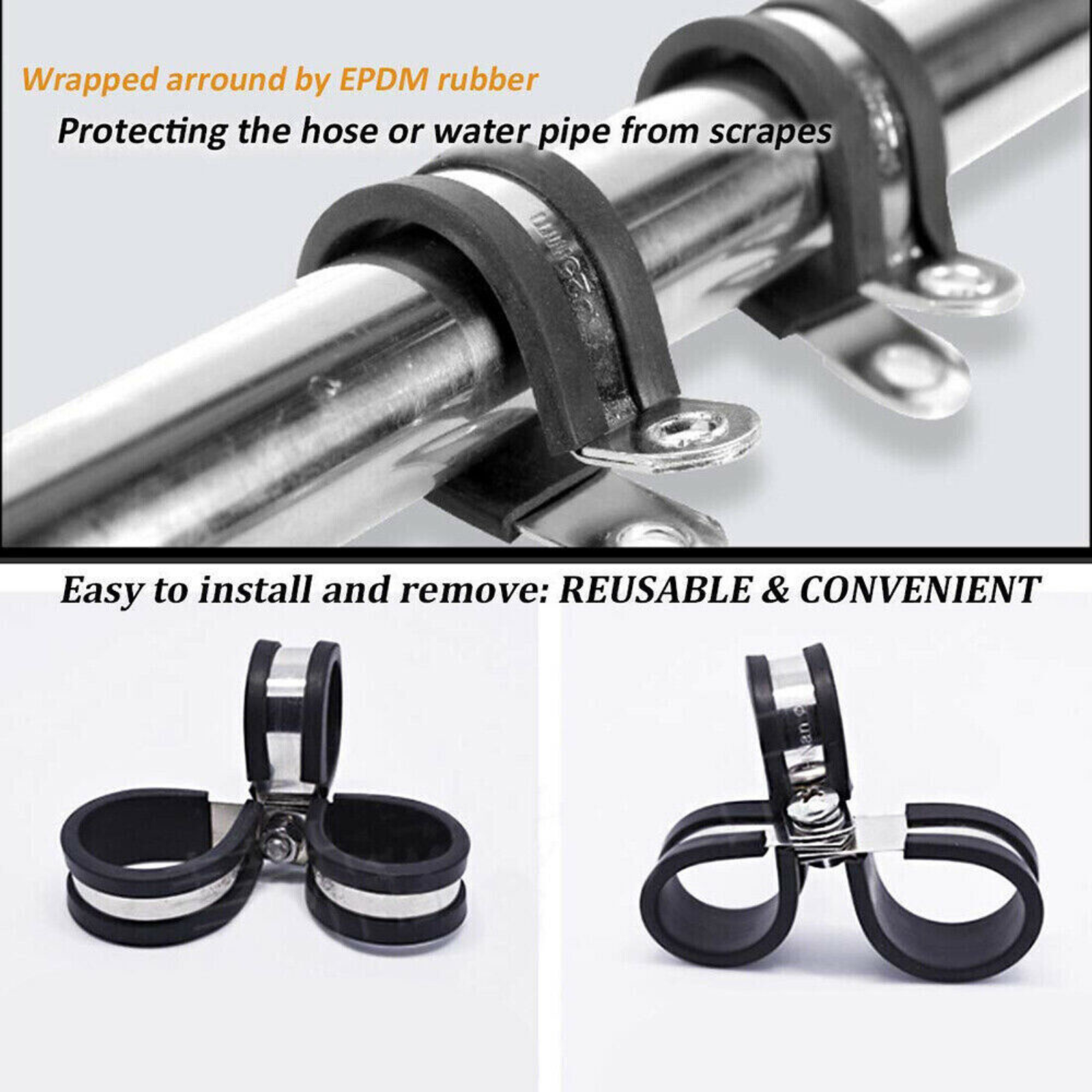 Cable Hose Pipe Clamps Set 42X EPDM Rubber Lined P Clips Holder Air Clip Clamp