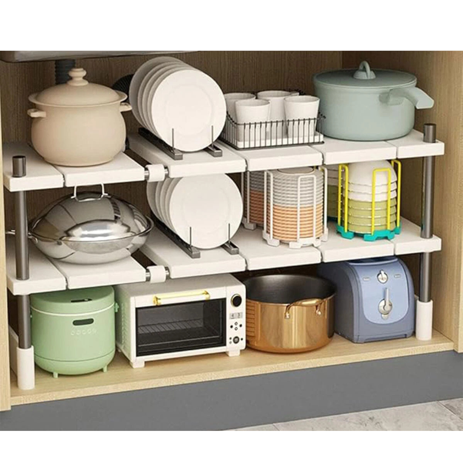 Adjustable Expandable Kitchen Cabinet Shelf Organizer Rack Storage