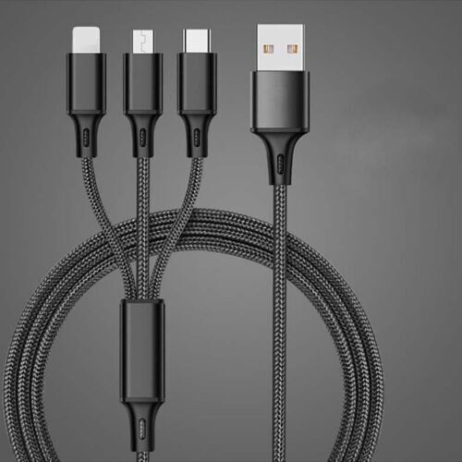 3 In 1 Multi USB Charger Charging Cable Cord For Iphone Micro USB TYPE CBlack