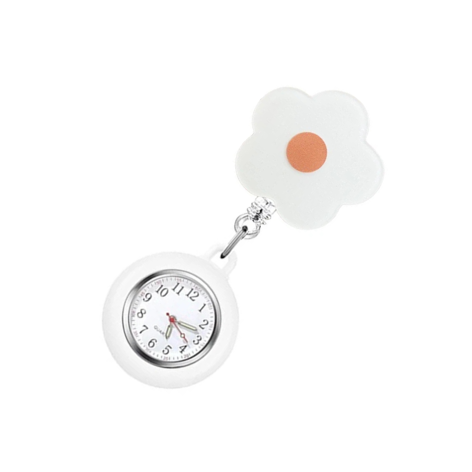 White Retractable Nurse Pocket Watch Clip Brooch Hanging Dial