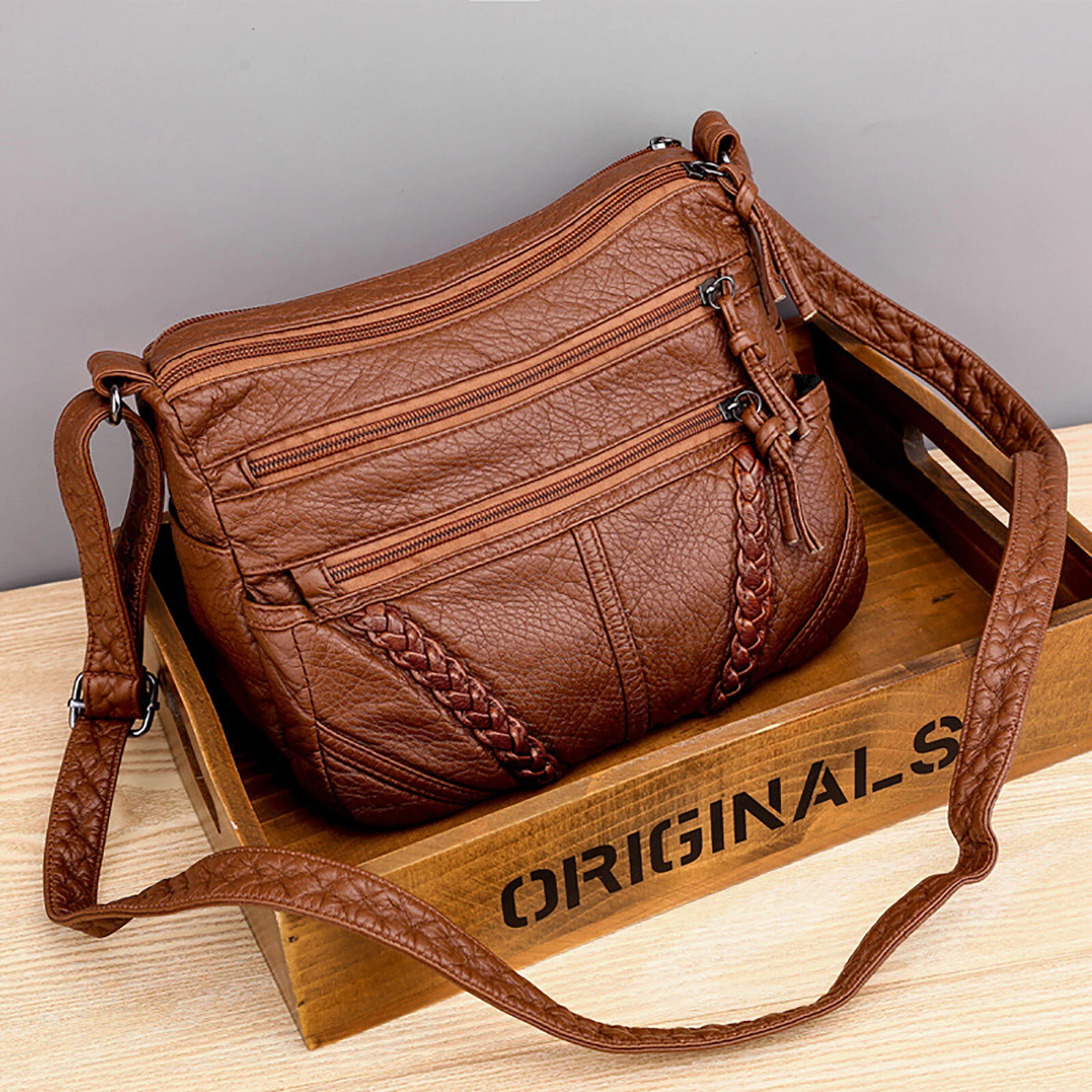 Ladies Brown Cross Body Messenger Shoulder Handbag Travel Casual