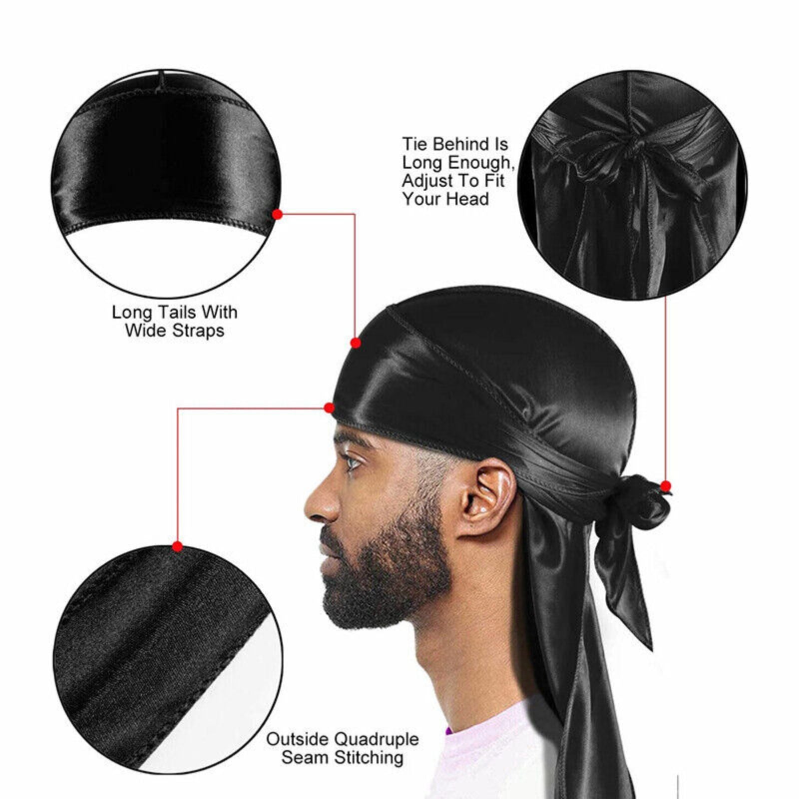 Premium Designer Doo Rag Black Velvet Silky Durag Men Women Wave Cap Headwear