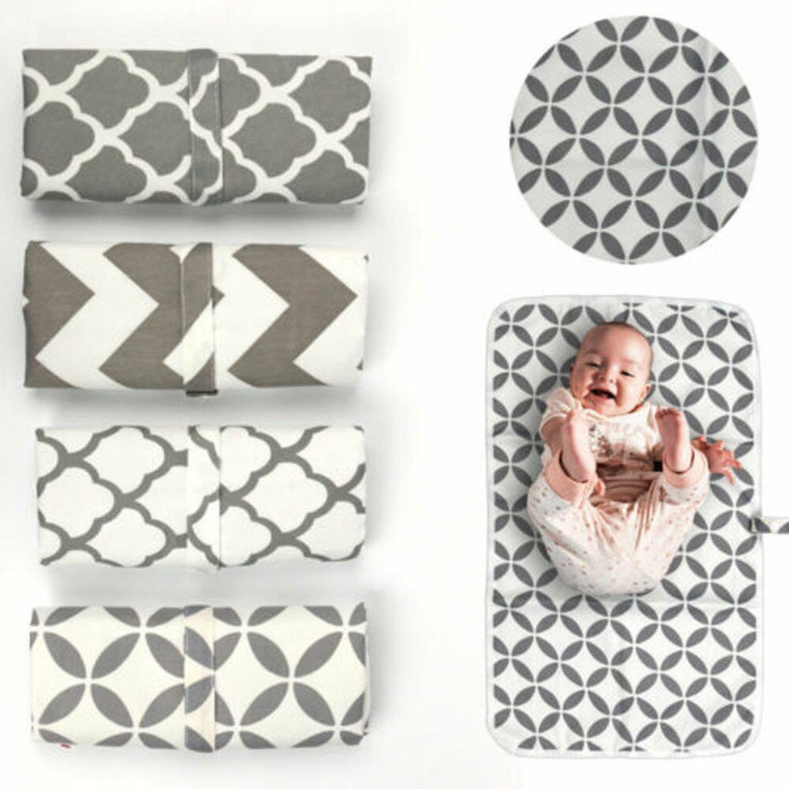 Portable Waterproof Reusable Change Mat Nappy Diaper White Hollow Circle