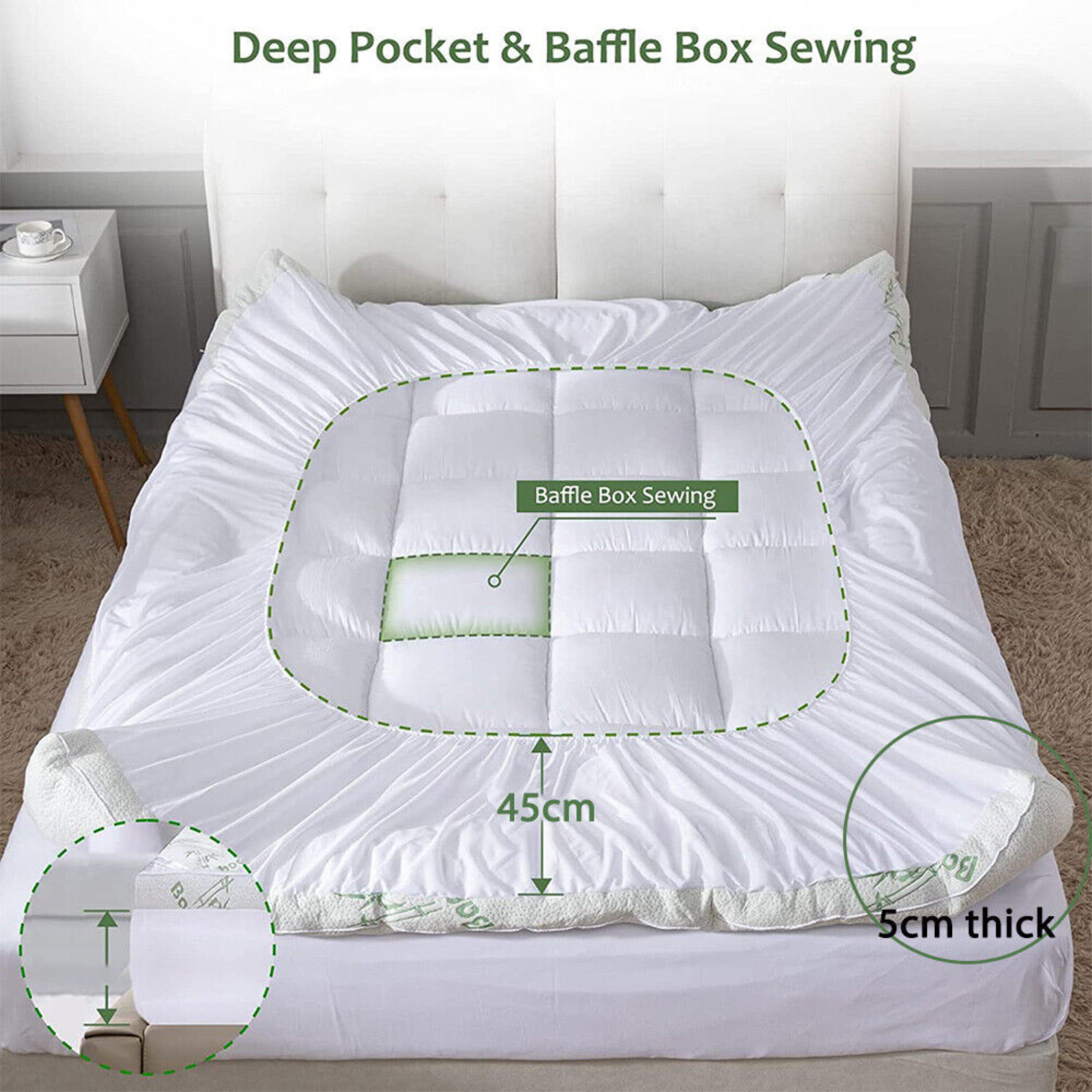 Cooling Mattress Pad Bamboo Mattress Topper Extra Thick Breathable Pillow Top