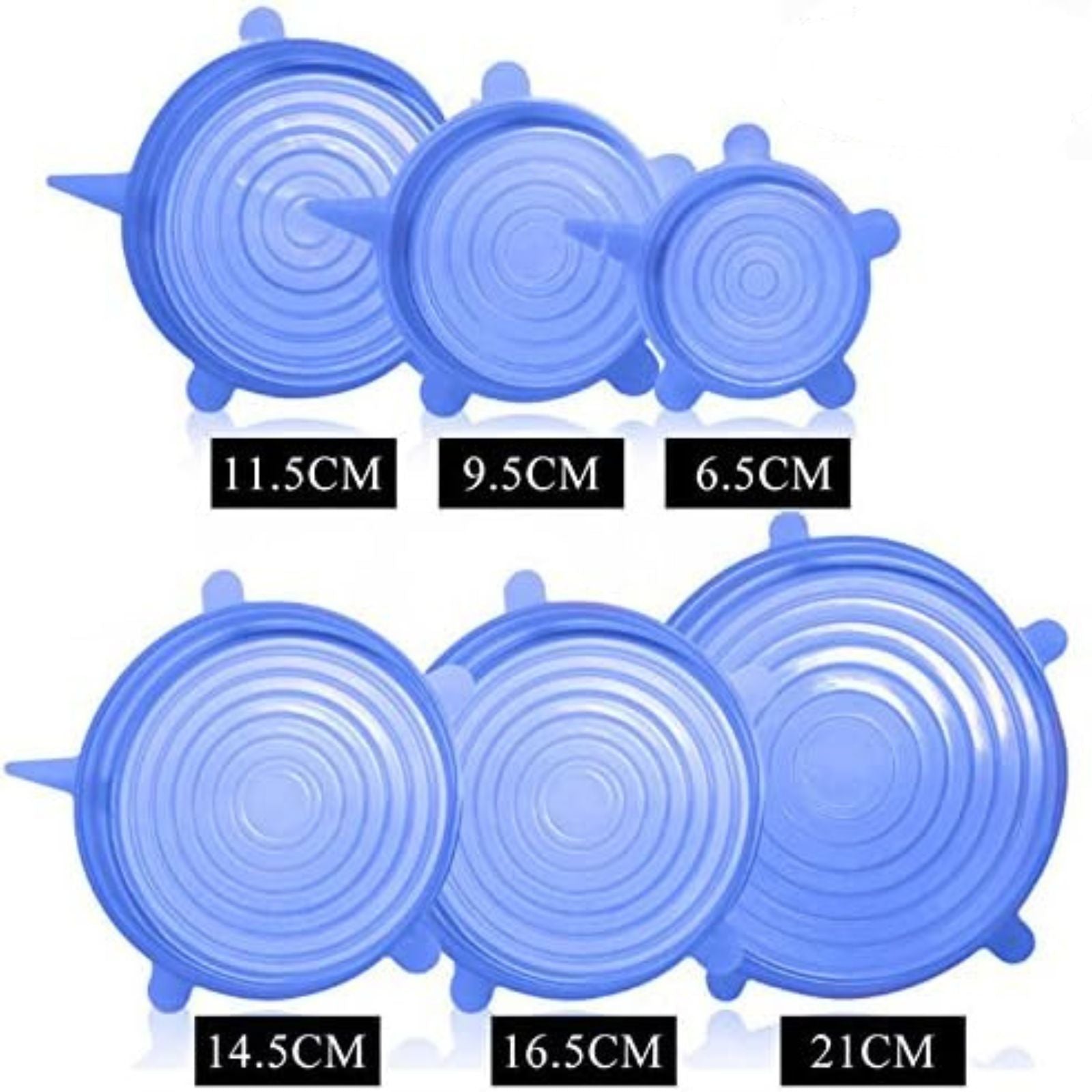 6pcs Reusable Blue Silicone Bowl Wraps Insta Lids Stretch Food Saver Seal Cover