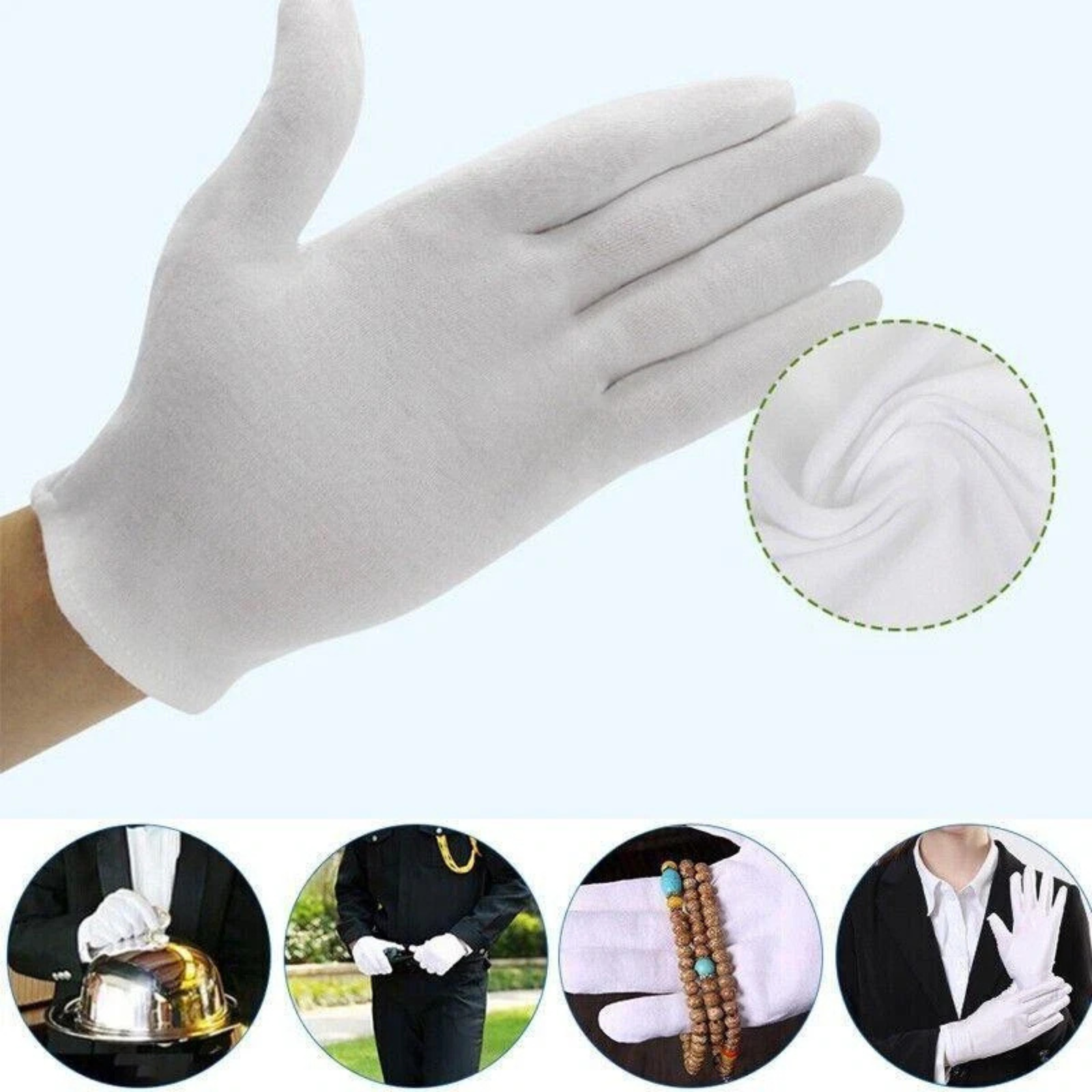 M Size White Cotton Handling Work Gloves Hands Protector for Daily Use
