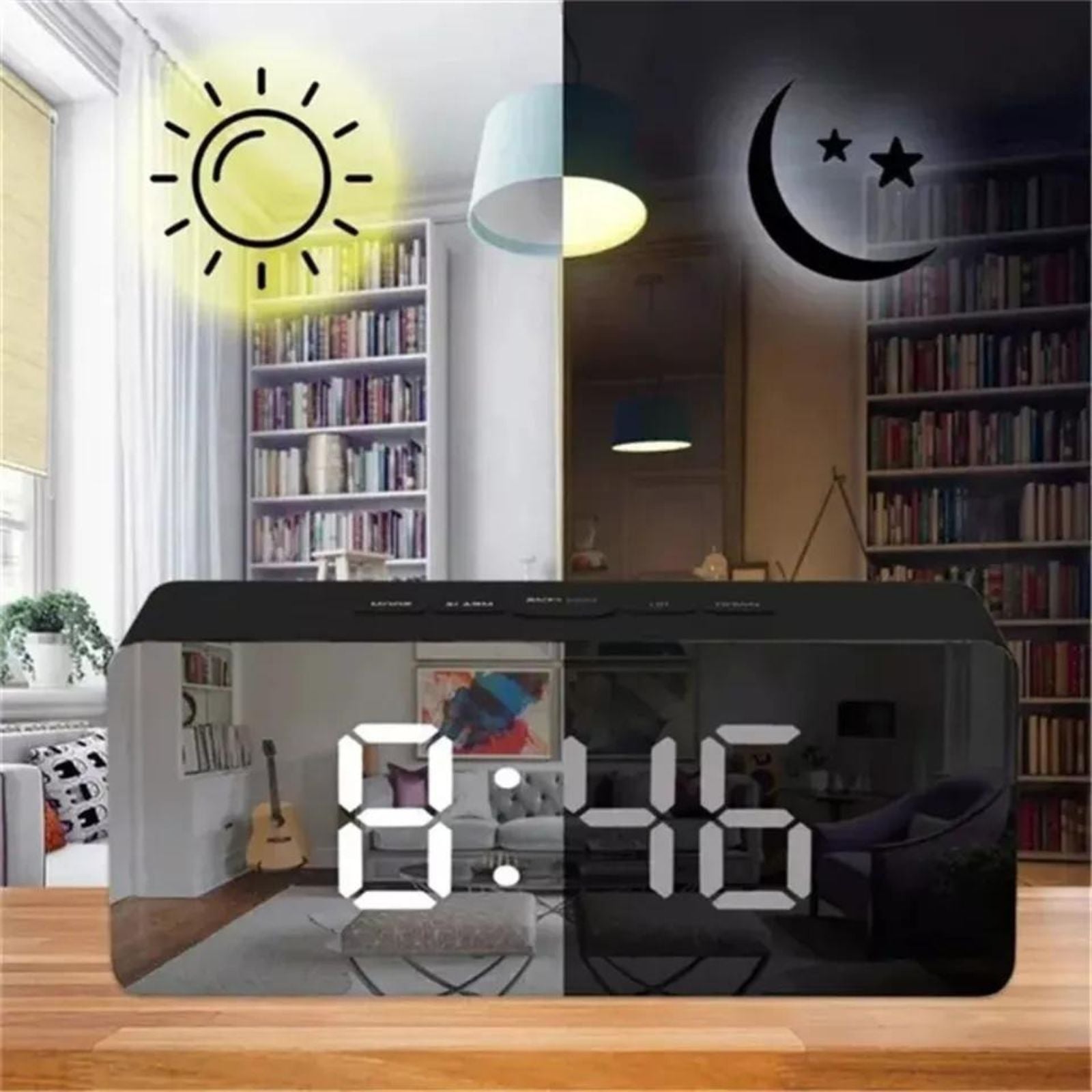 Black LED Digital Alarm Clock Snooze Temperature Time USB Battery