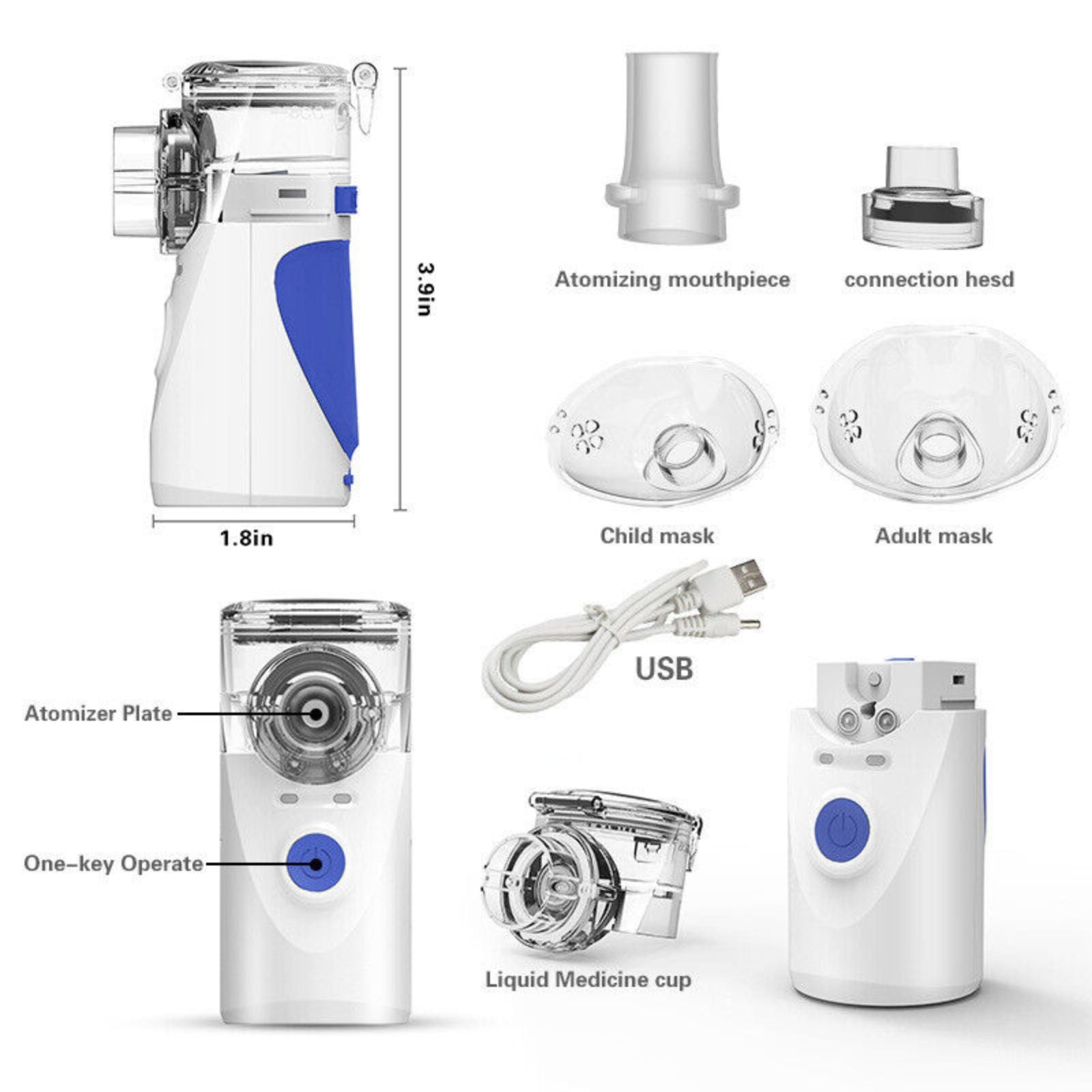 Handheld Ultrasonic Nebulize Portable Inhaler Travel Mesh Asthma Respirator