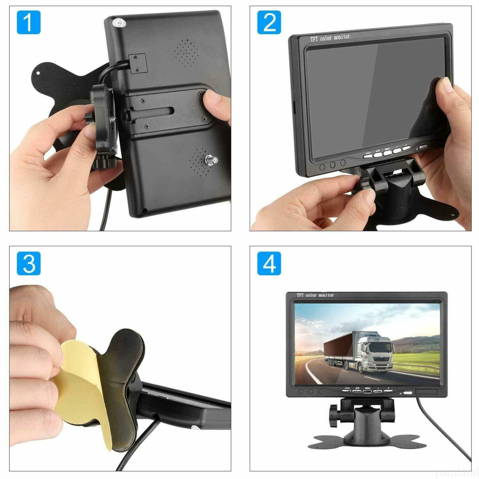 Dual Reversing CCD 4PIN Camera 7" HD Screen Monitor For Truck Caravan Bus Van