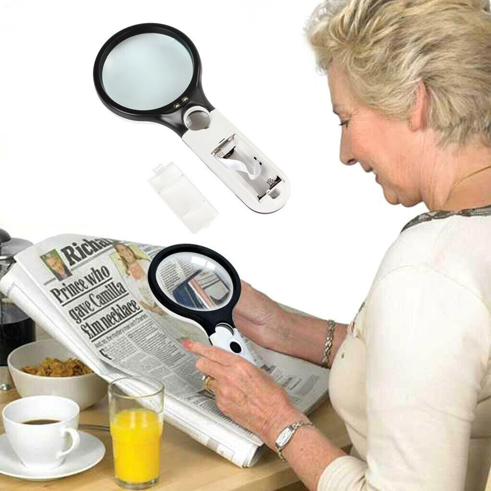 3LED Light Magnifying Glass Jewelry Loupe 45X Handheld Magnifier