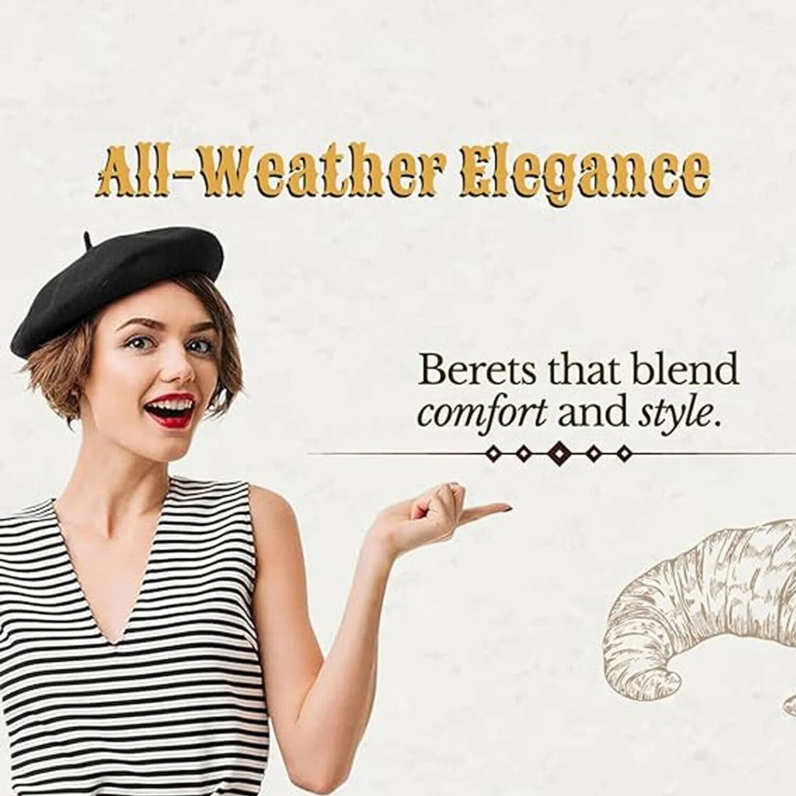 Warm Winter Hat Newsboy Acrylic French Style Cap Women's Beret Classic Black