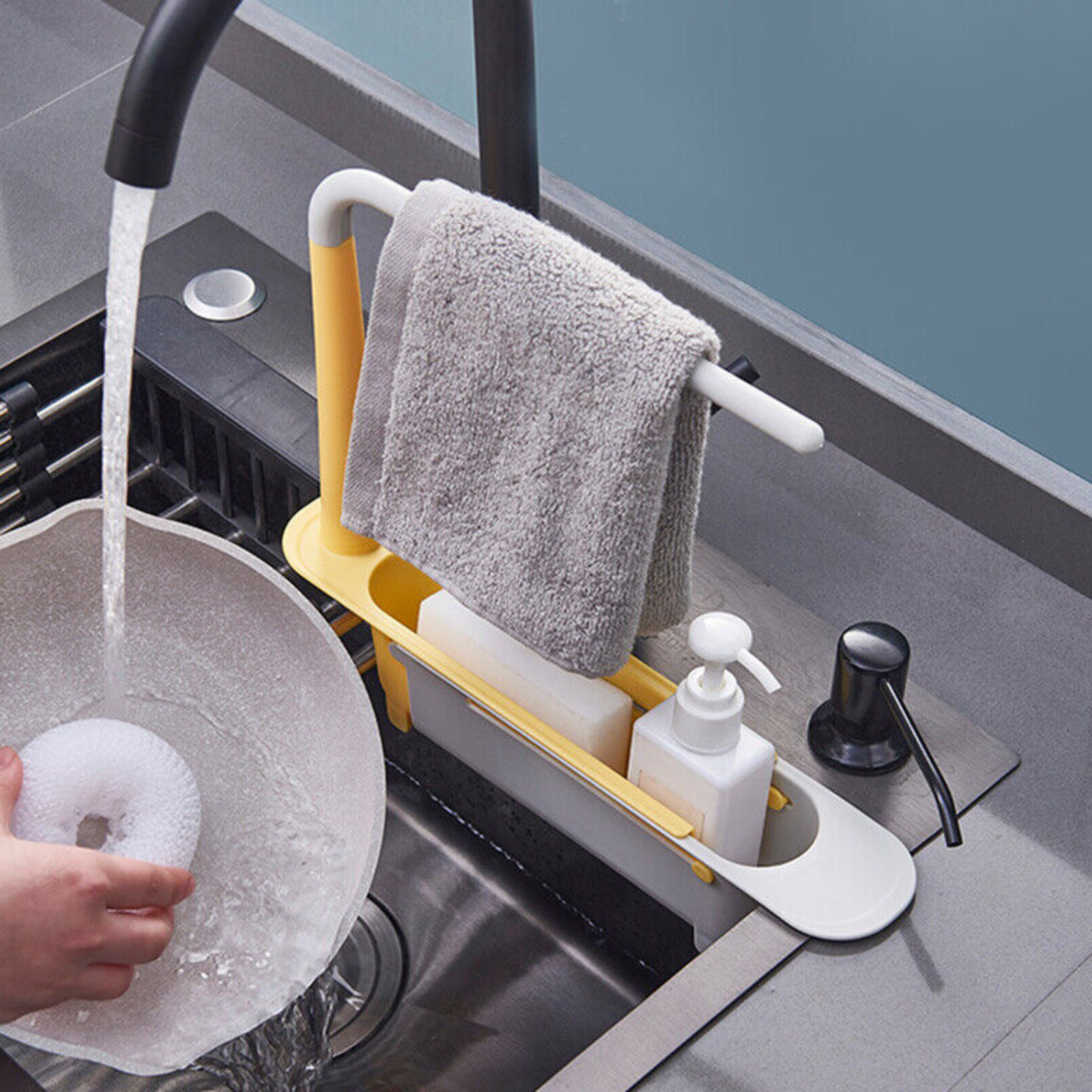Expandable Drain Basket Organizer Telescopic Sink Rack Storage Holder Yellow