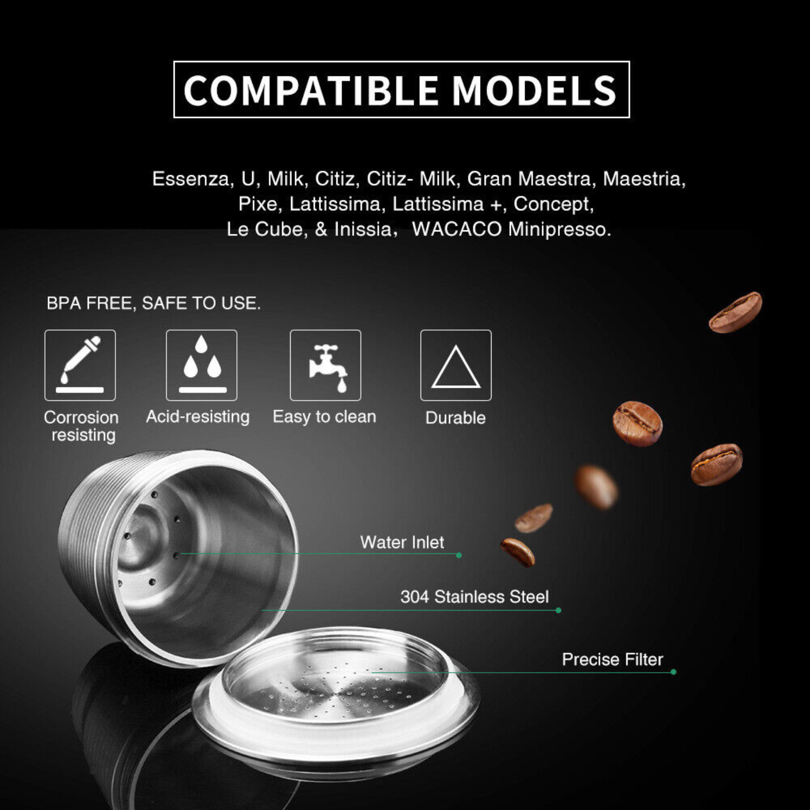 Reusable/Refillable Pod Stainless Steel Coffee Capsule Cup For Nespresso Machine