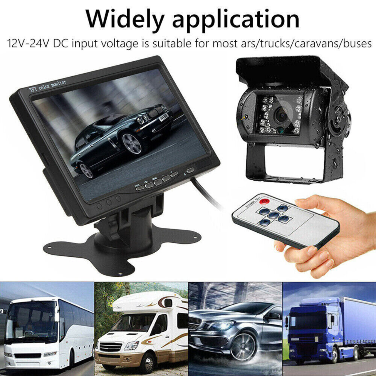 LCD Monitor+Reverse Camera 7" Wireless Rear View Kit HD For Truck Caravan RV VAN