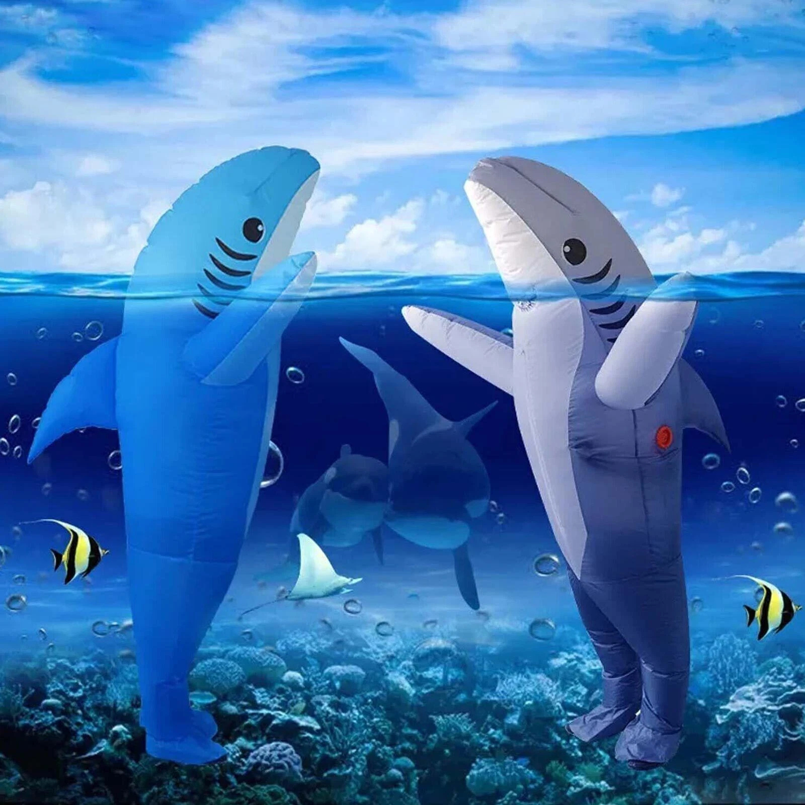 Shark Inflatable Blue Costume Unisex Fits Adults 150cm to 195cm