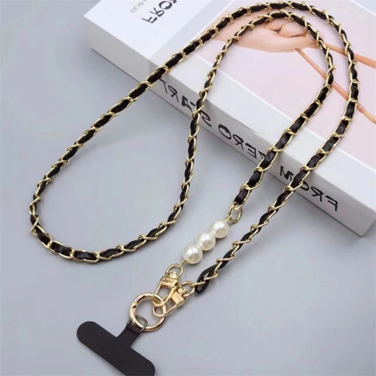 Black Pearl Chain Phone Lanyard Universal Mobile Pickup Strap