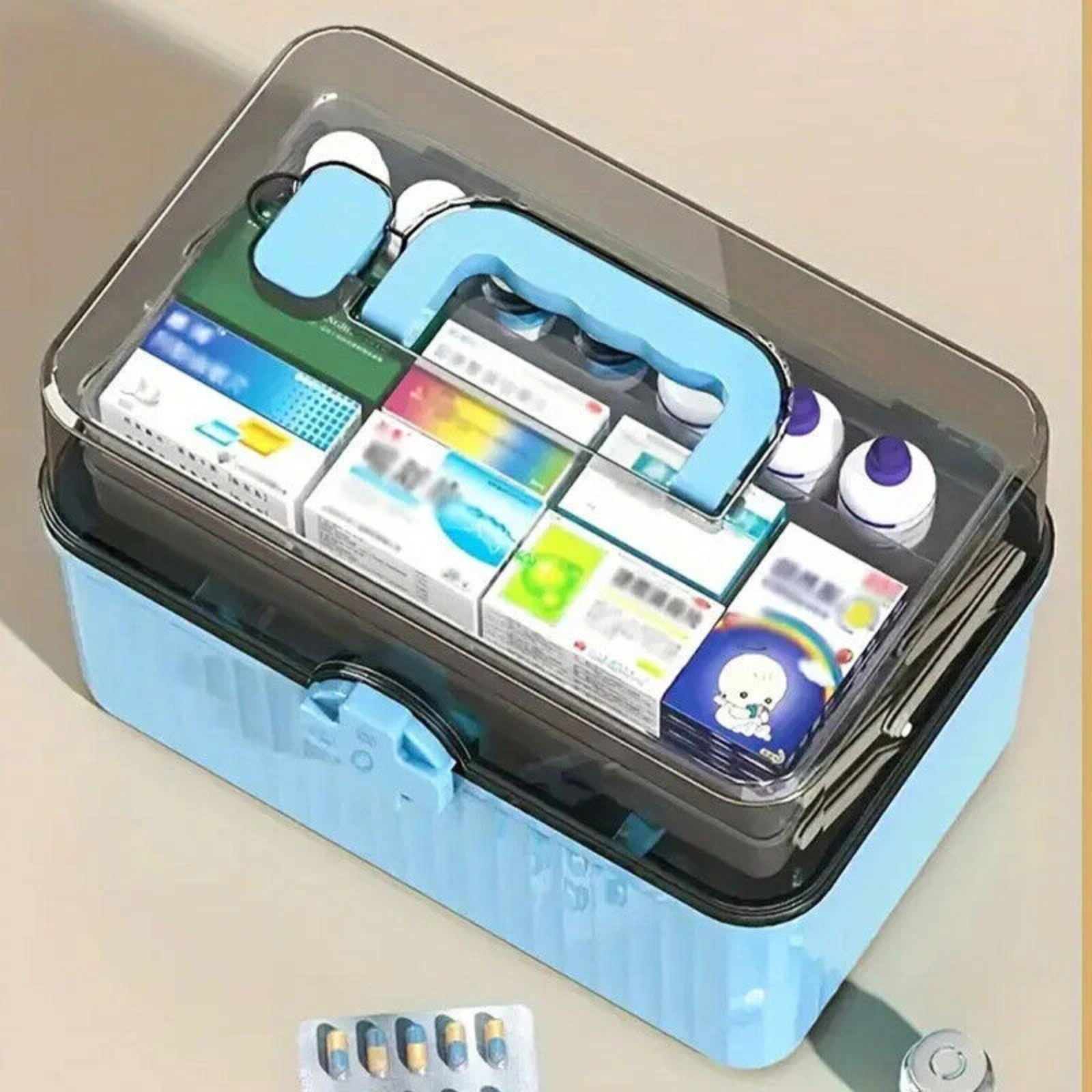 Large Capacity Blue Multi Layer Medicine Cabinet Storage for Home Use