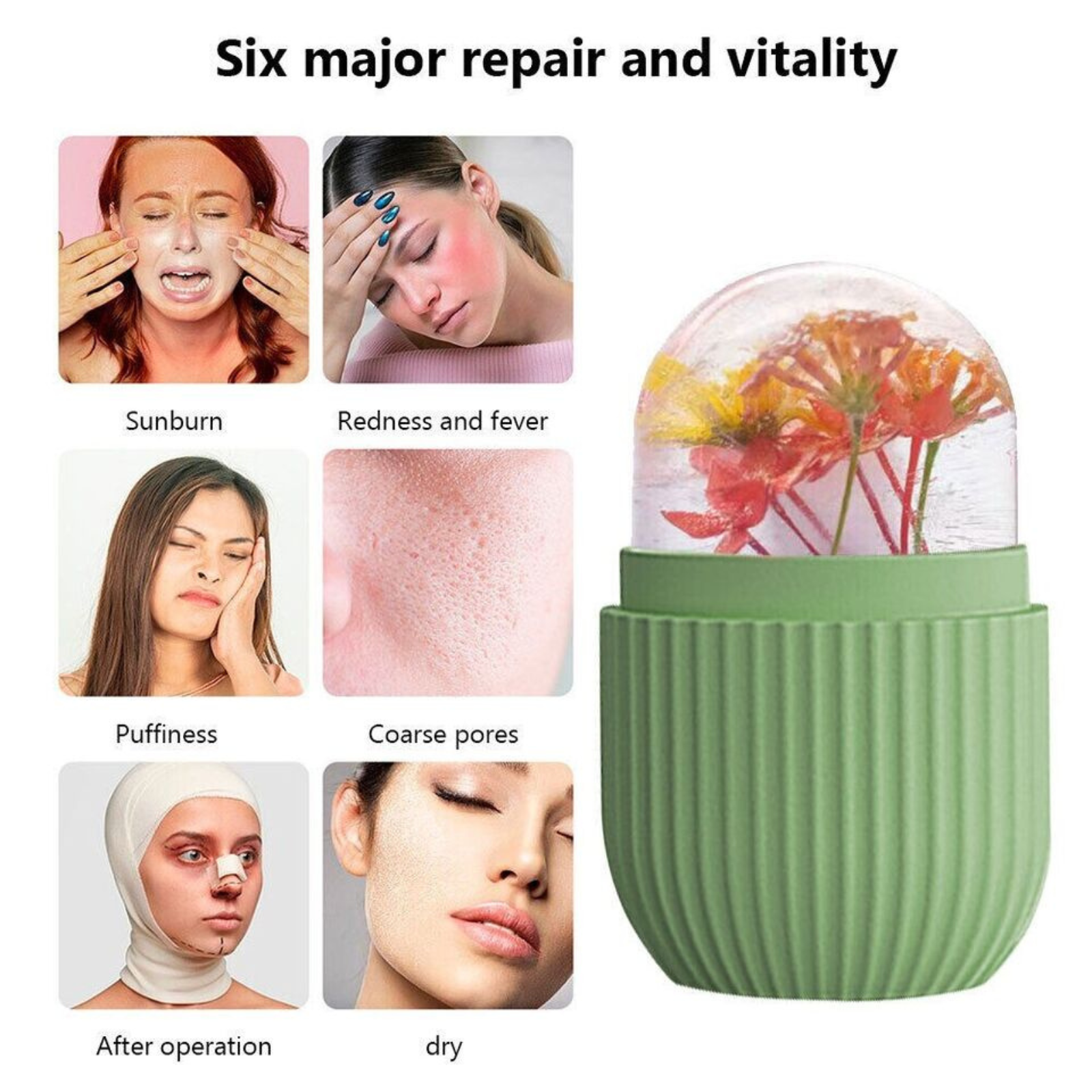 Shrink Pores Sculpt Face Ice Roller to Depuff Ice Facial Cube Massager Green