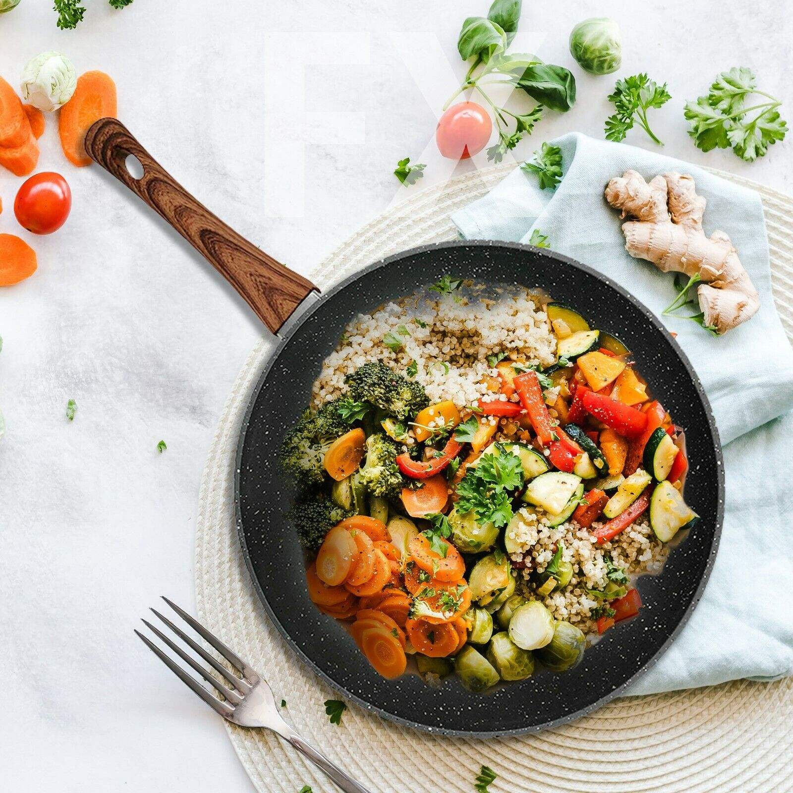 24CM Non Stick Cookware Frypan Pan Marble Stone Ceramic Coated