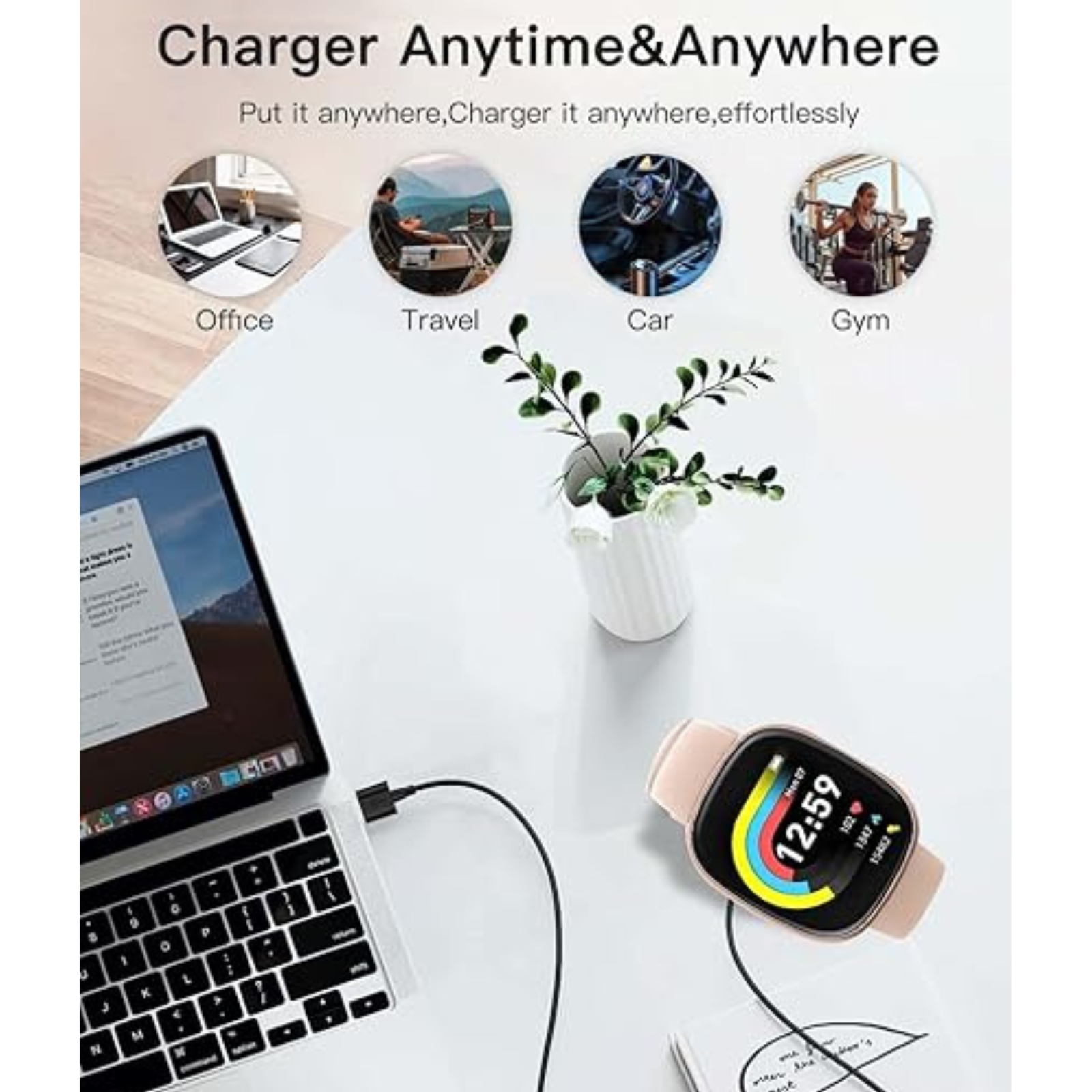 Smart Watch 60CM 2-Pin Universal USB Data Charging Cable Magnetic Charger