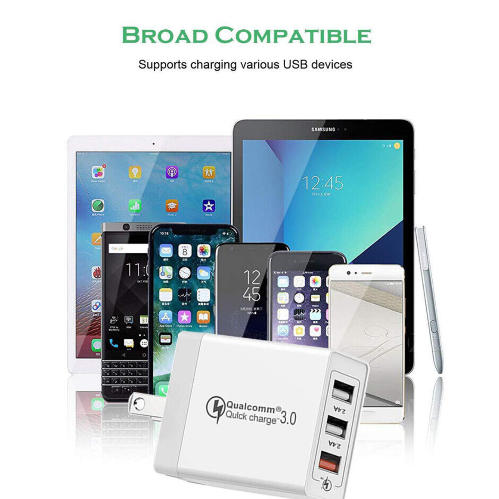 USB Wall Charger Adapter 30W QC 3.0 Fast Charging 3 Port iPhone Samsung