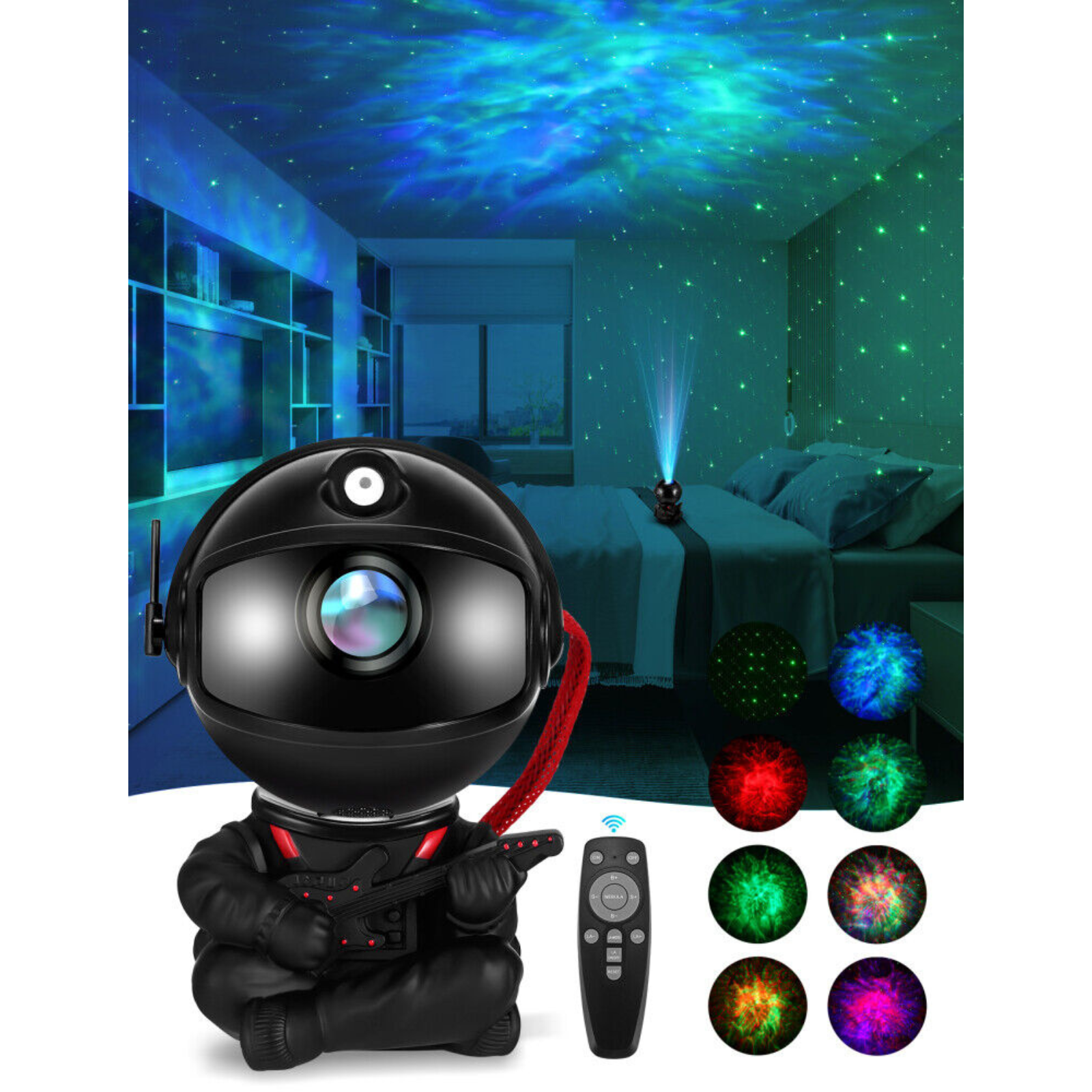 Black Guitar Astronaut LED Star Galaxy Projector Nebula Night Light Starry Sky