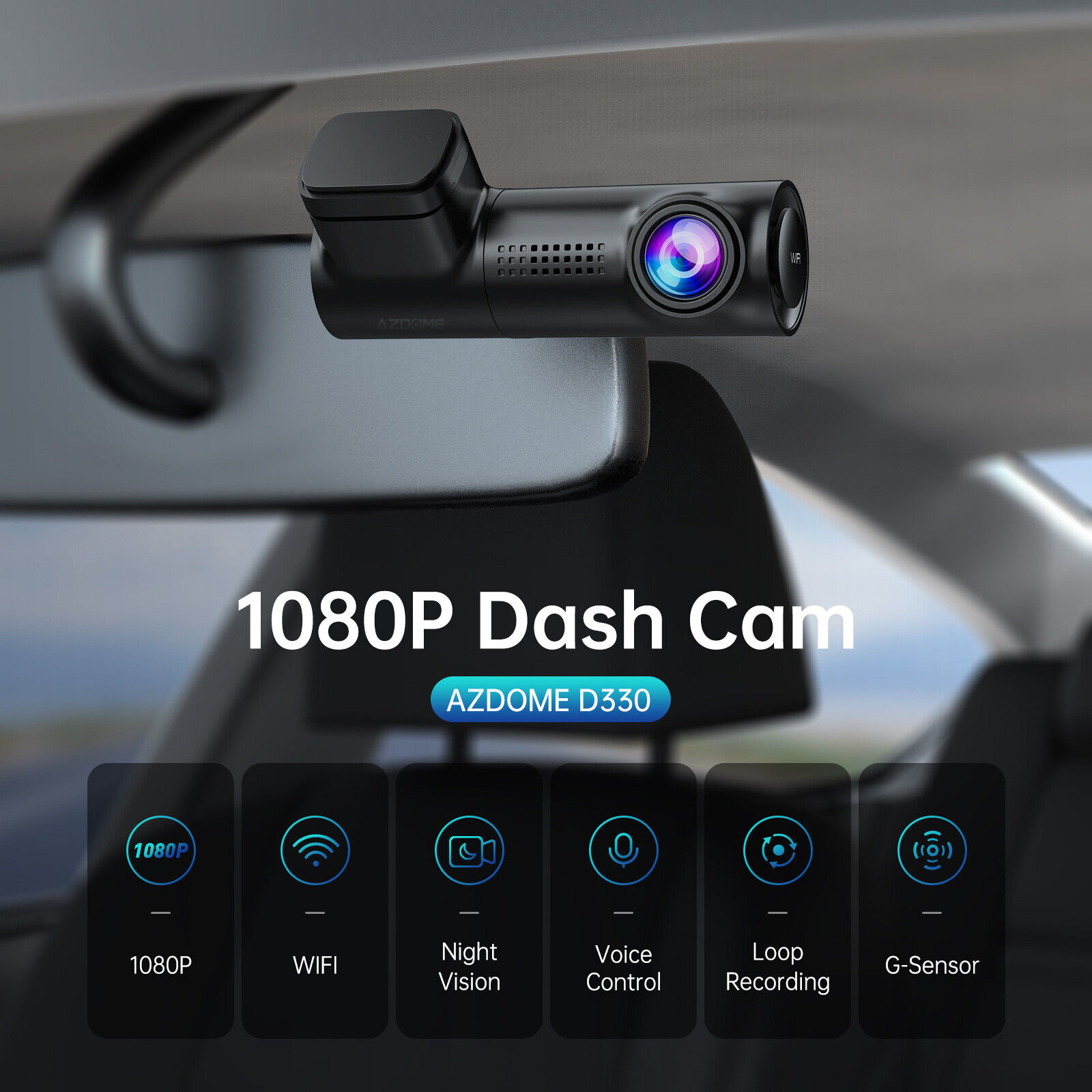 1080P FHD Night Vision G-Sensor Cars WiFi Voice Control AZDOME M330 Dash Cam