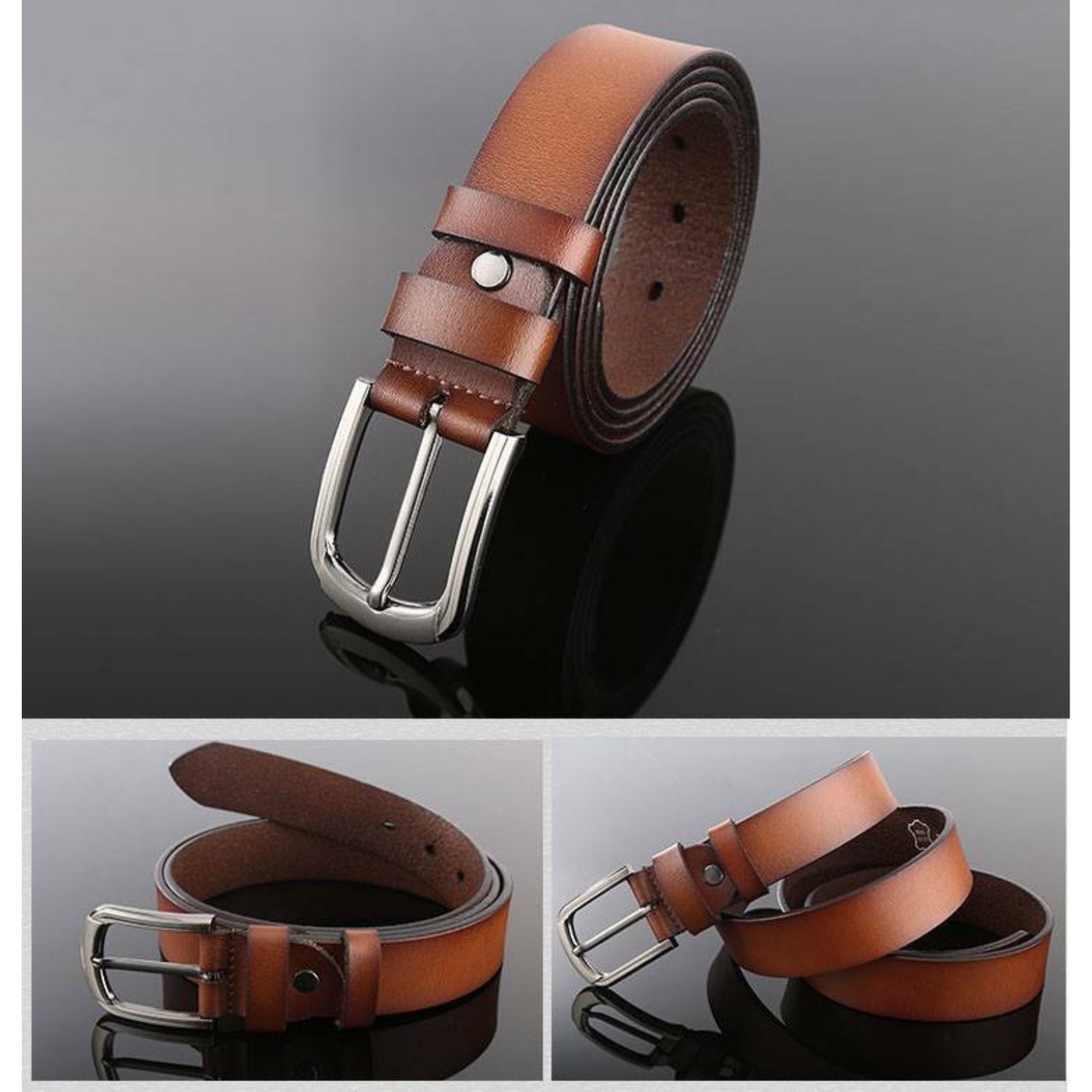 Brown 38" Leather Men's Belt Retro Trend New Quality Genuine Full Grain